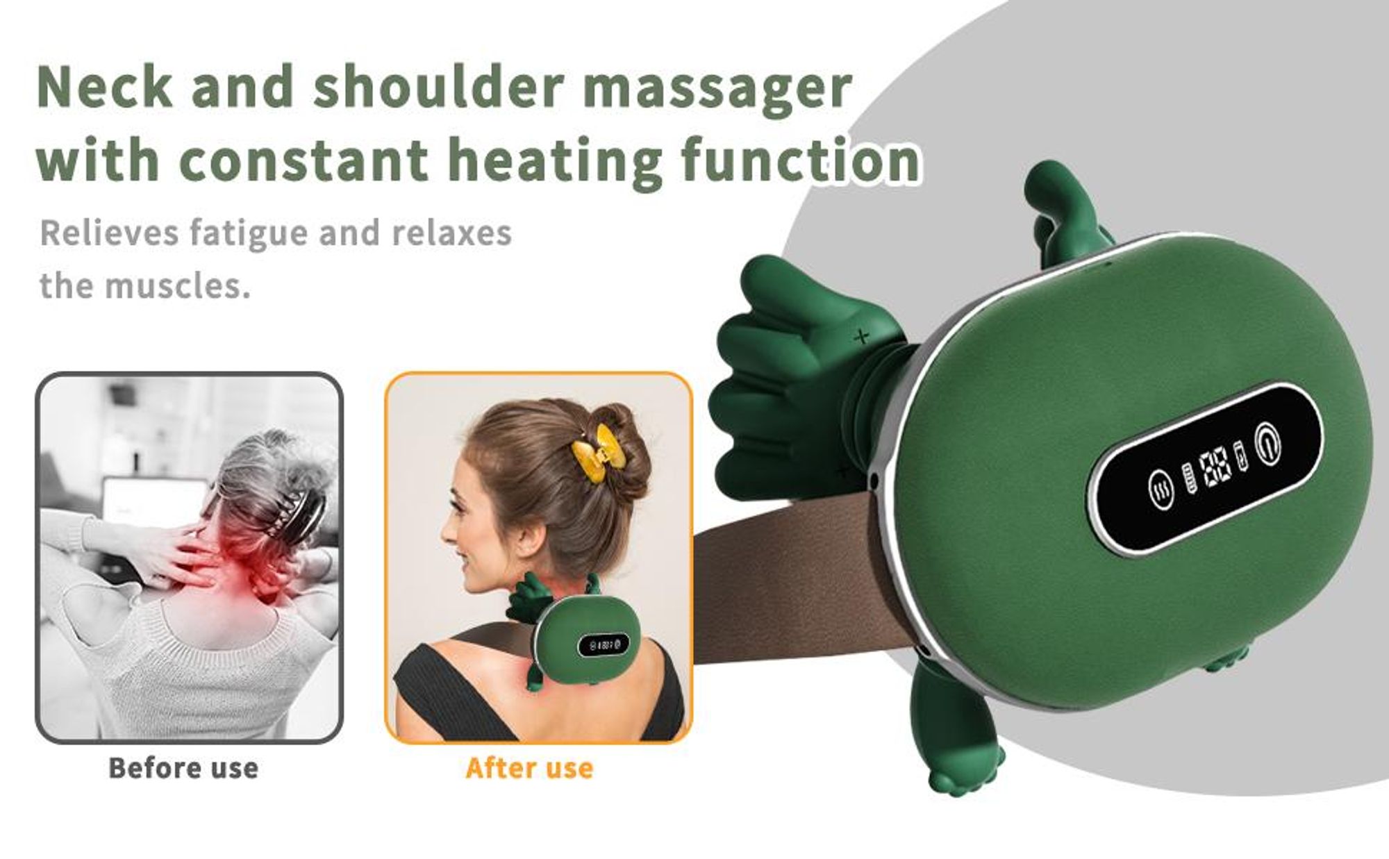 Schulter und Nackenmassagegerät, tragbares beheiztes Massagegerät, Rückenmassagegerät, 4D-Knetmassagegerät, simuliert eine echte Handfläche zur