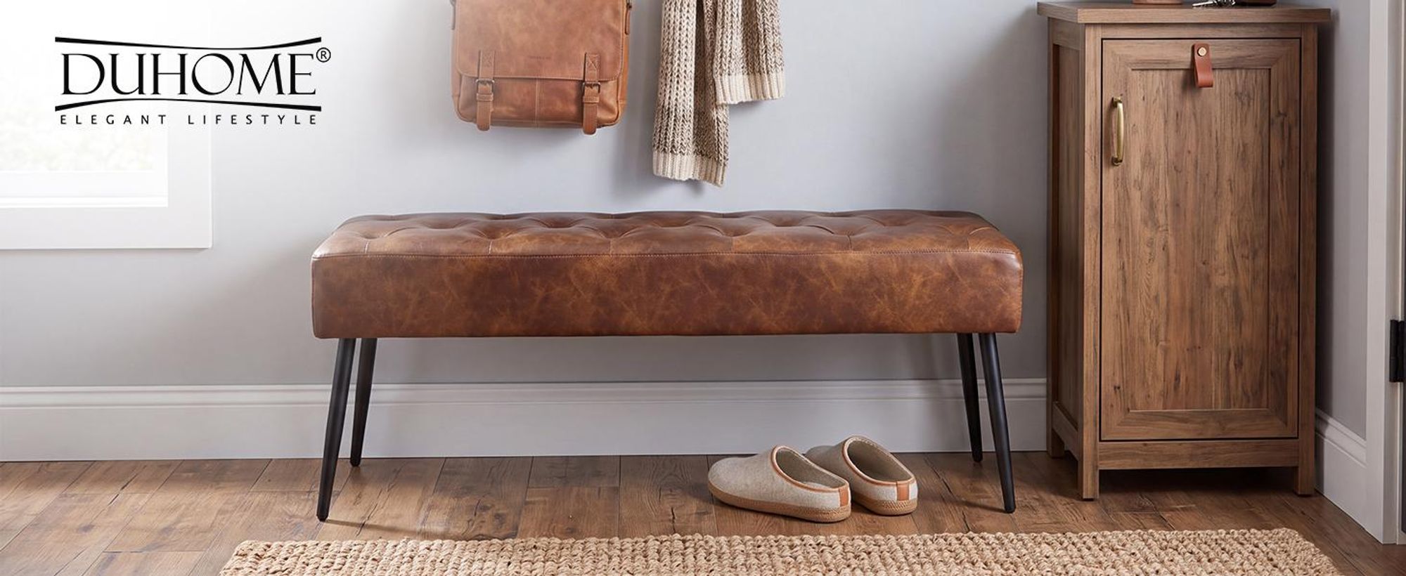 Bank met fluweel en kunstleer, gestoffeerde bank, make-up krukje, make-up tafel. Kleurkeuze, kleur: oranje-bruin, materiaal: kunstleer