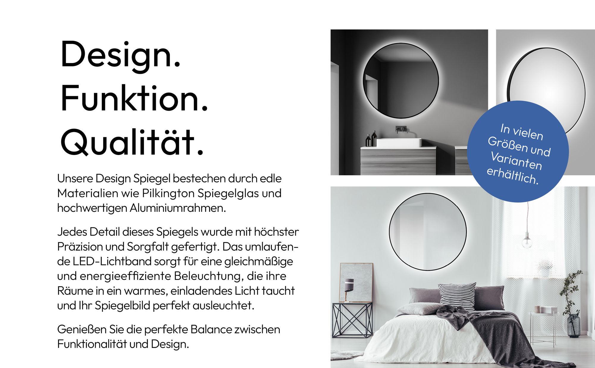 LED Wandspiegel 120 cm, matt schwarz, Alurahmen, Licht neutralweiß, IP24