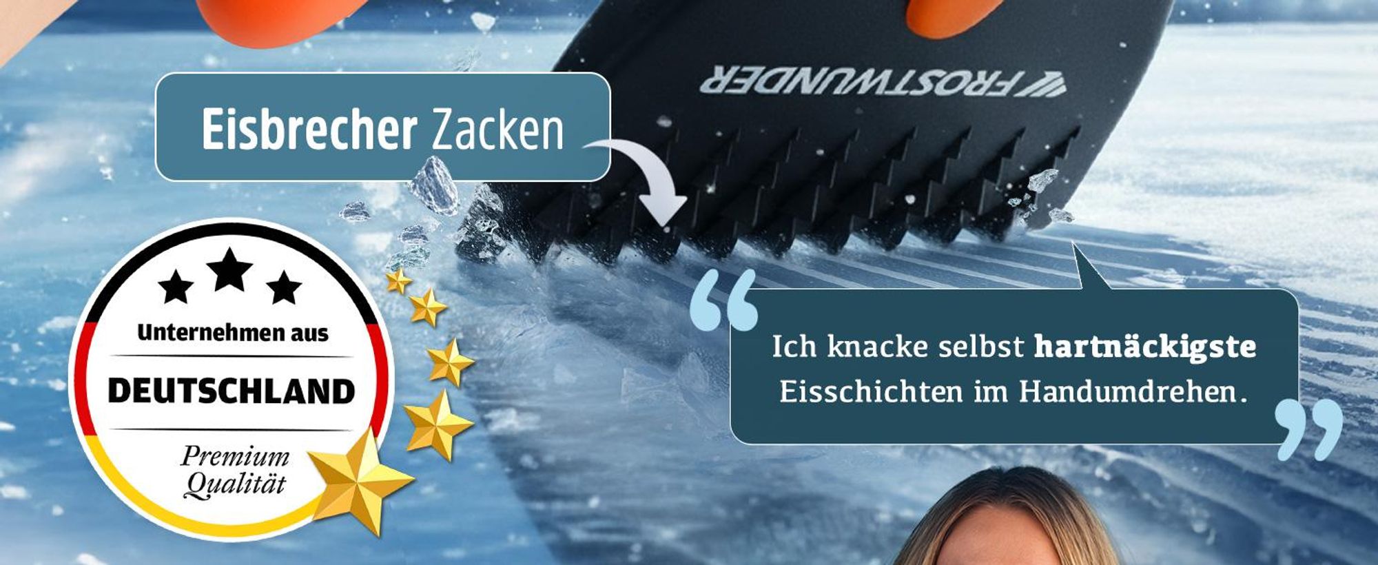 FROSTWUNDER Eiskratzer Auto [ Germany] – 100 % recycelter Auto Eiskratzer – Unschlagbarer Scheibenkratzer Auto – Stabiler Autoscheiben Kratzer