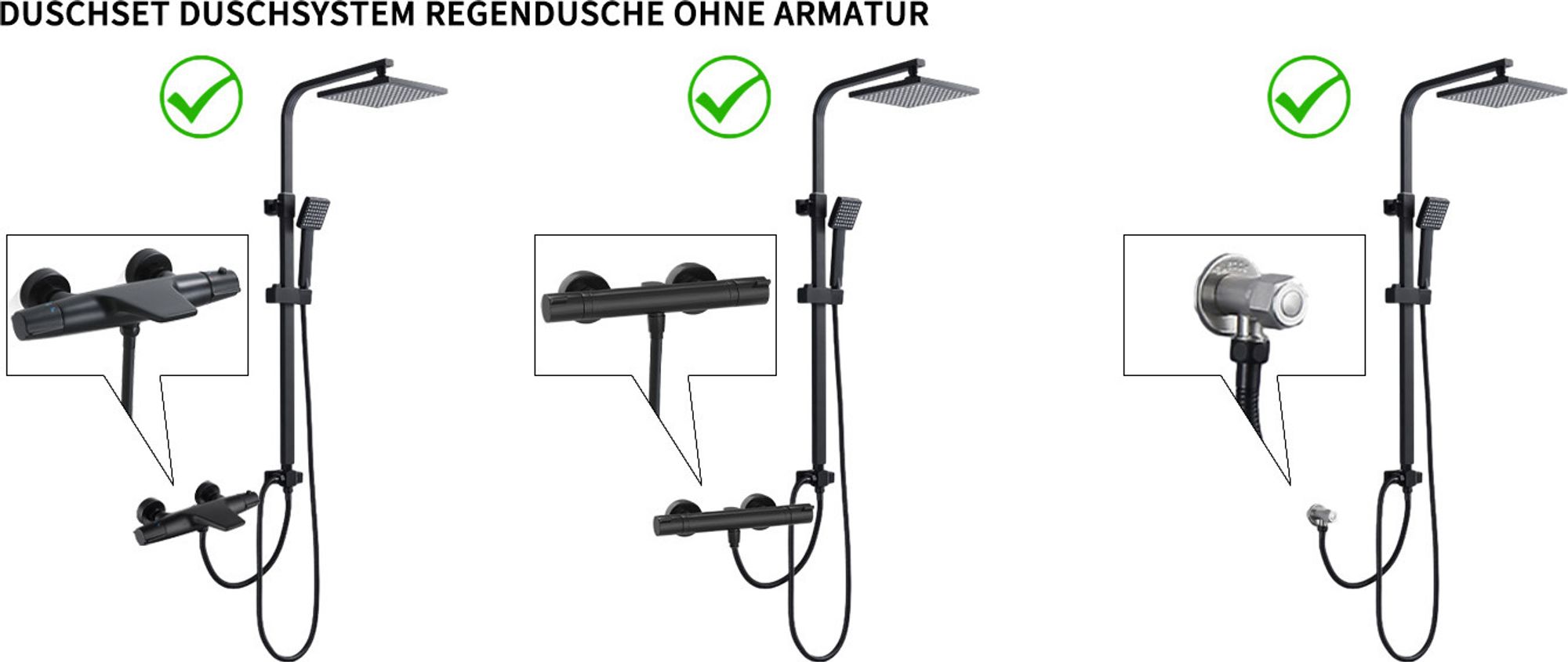 HOMELIVE Regendusche Duschsystem Edelstahl Duscharmatur Komplettset Set Duschstange mit brause Duschkopf mit Schlauch und Handbrause
