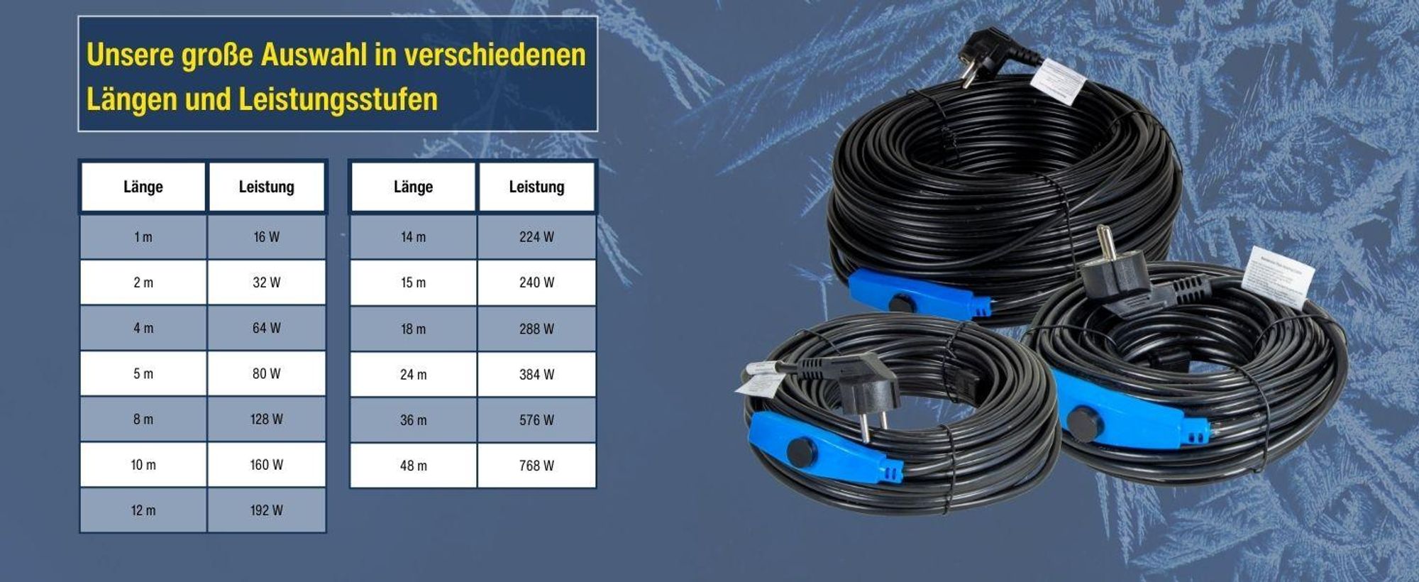 horizont Frostschutz-Heizkabel 230 V – 4 m - Heizband mit Thermostat für Wasserleitungen, frostfrei bis -45 °C