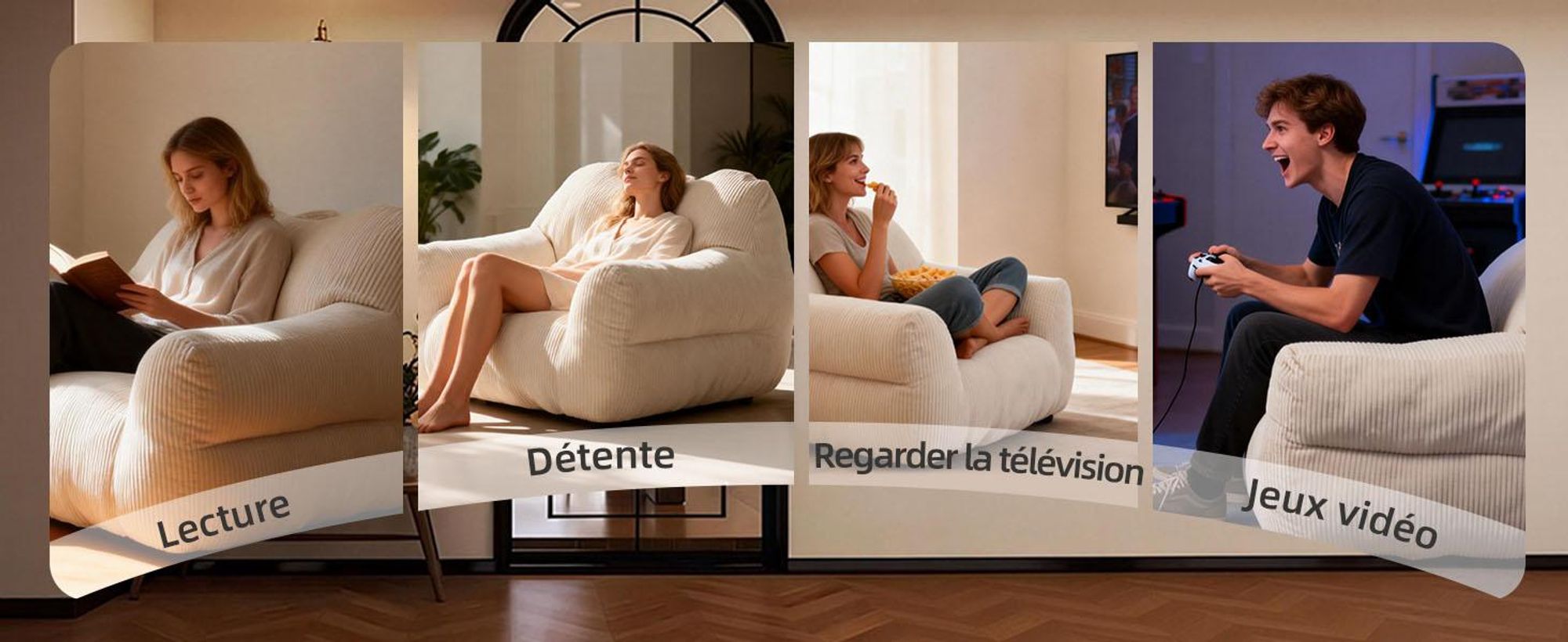 Pouf géant pour adulte, rembourrage en mousse déchiquetée, canapé de sol moelleux, forme carrée, beige