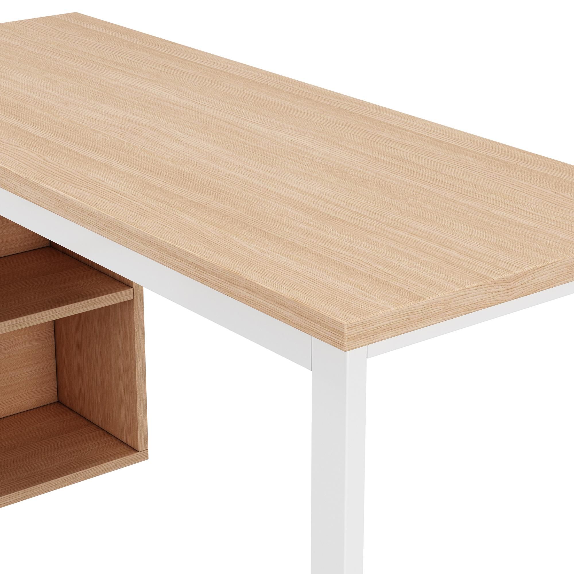 Merax Schreibtisch, Bürotisch mit 3 Schubladen, 2 Offenen Ablagefächern, Computertisch, Schreibtisch, Arbeitstisch, 147 x 100 x 75 cm, Natur