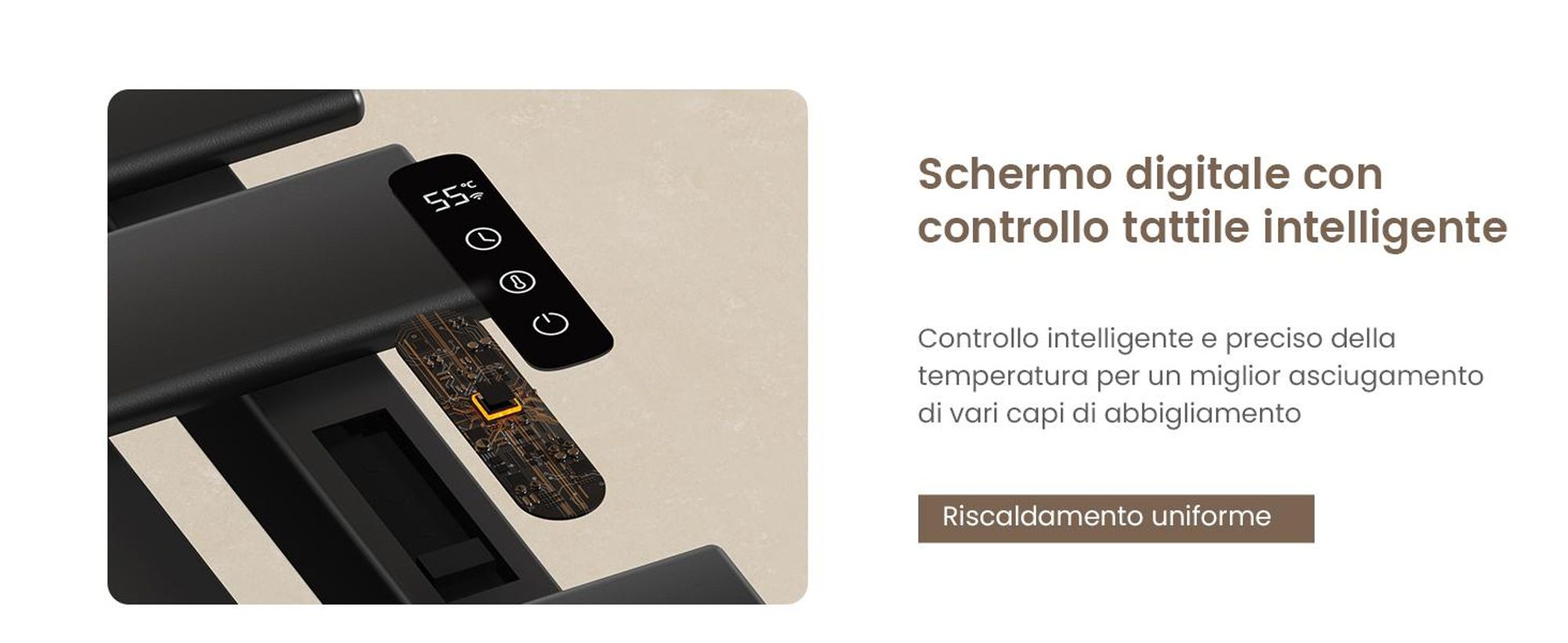 EMKE Scaldasalviette elettrico 1000X500mm 320W nero attacco a destra, intelligente WiFi App, touch LCD, Timer 1-9H, IPX5