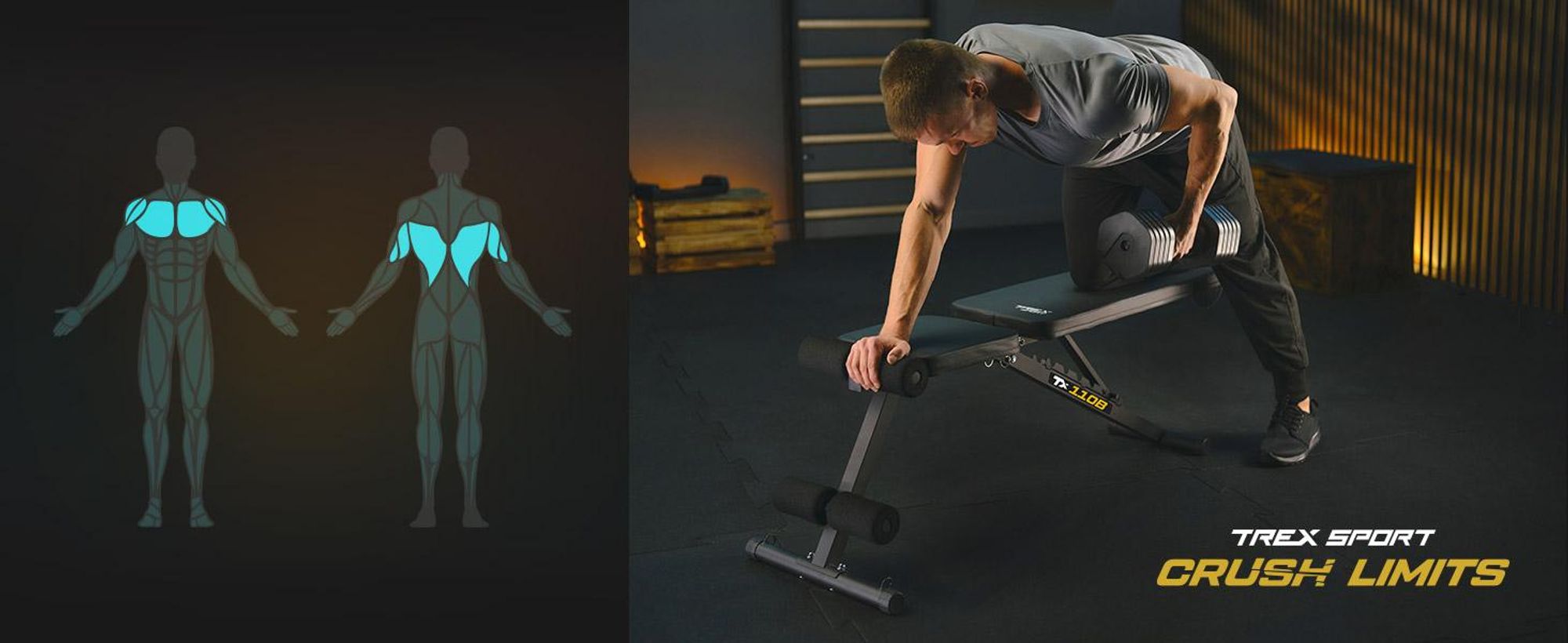 TREX SPORT Hantelbank klappbar TX-110B | Trainingsbank 7-fach verstellbare Rückenlehne | Home Gym Flachbank, Schrägbank inkl. Expander, rutschfest