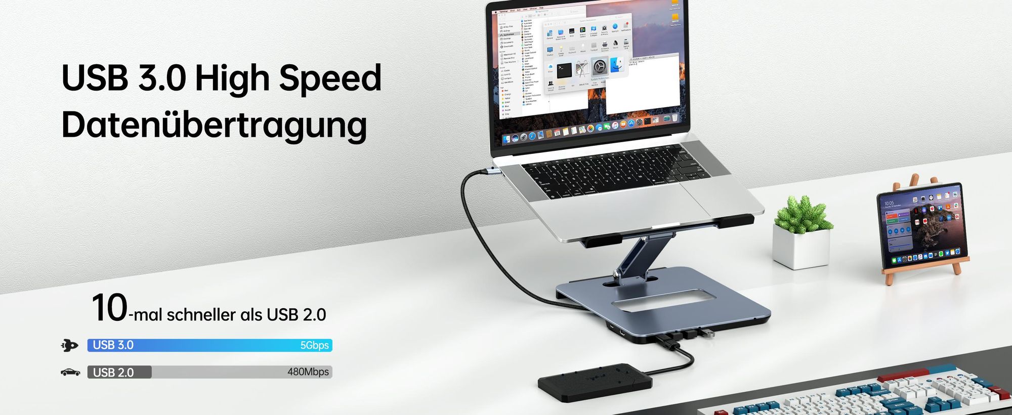 BENFEI Laptop-Ständer & -halterungen Laptop Ständer mit USB C 6in1 Dockingstation