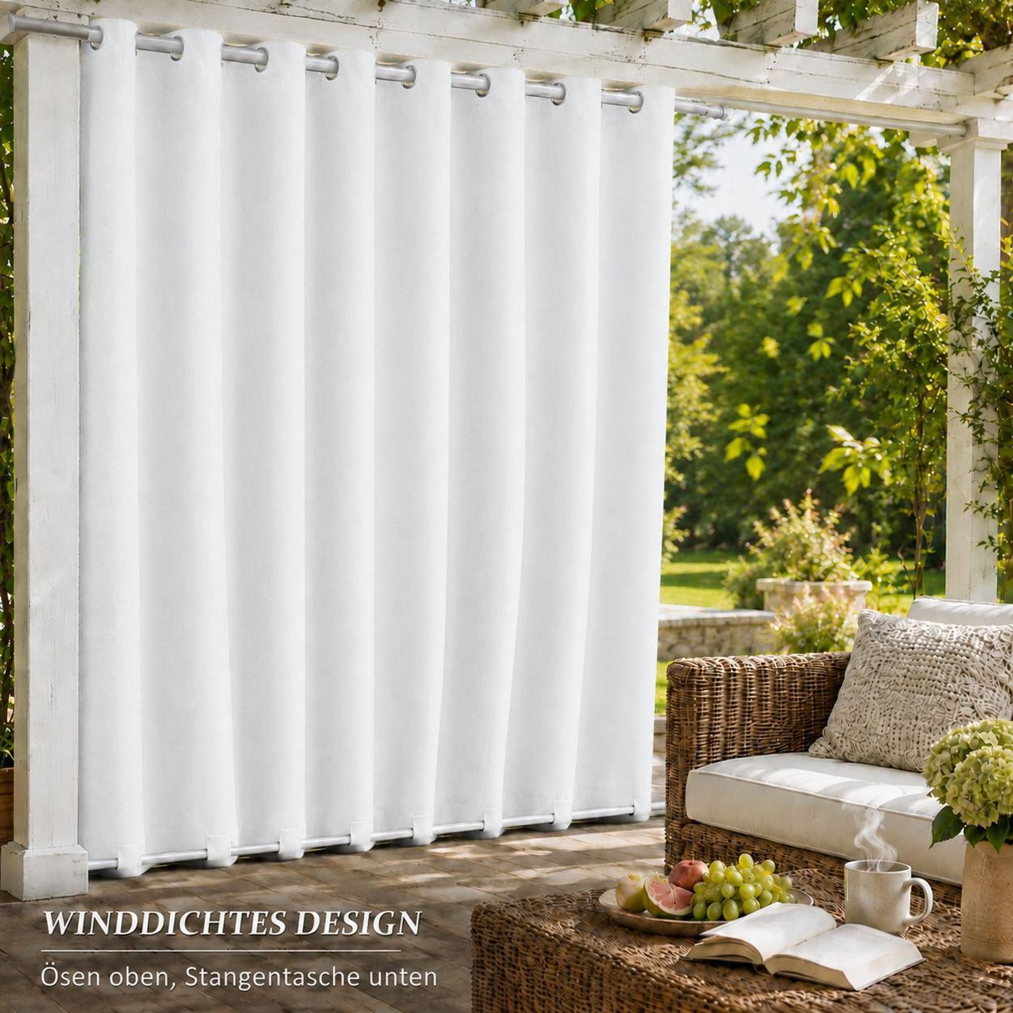 1x Garden Outdoor Vorhang Wetterfest Mit ösen Wasserdicht extra breite Privatsphäre UV-Schutz für Balkon Terrasse Patio Pavillon, 180x213cm, Weiß