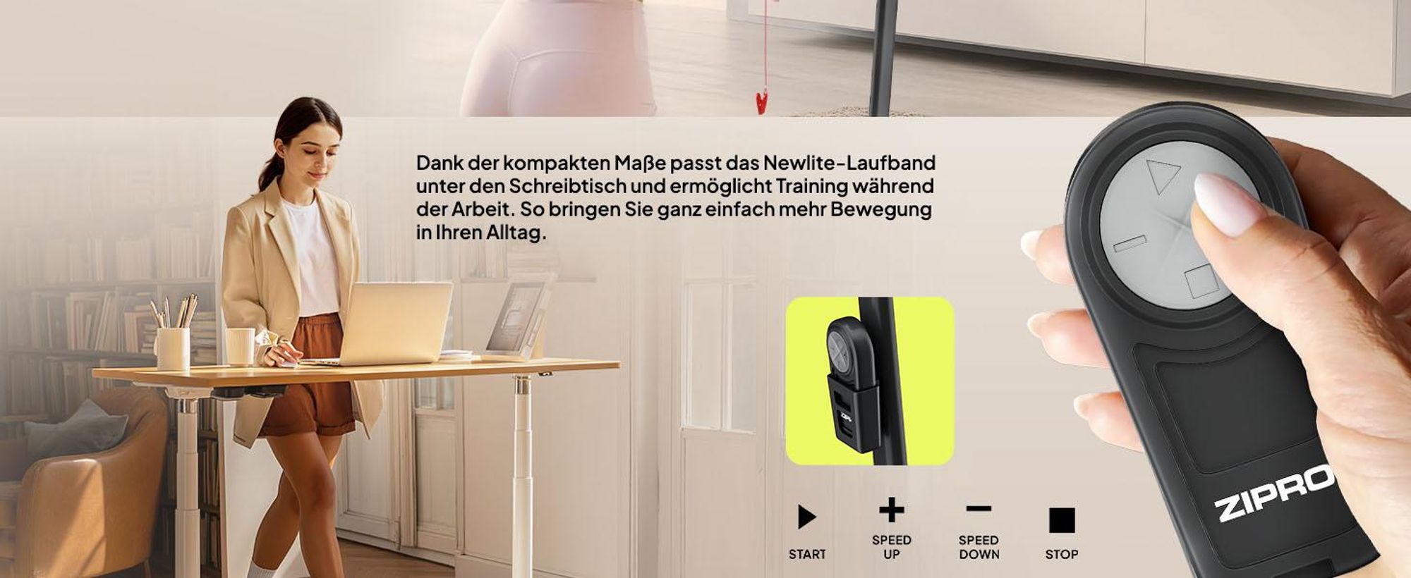 ZIPRO Newlite Laufband Klappbar - Walking Pad Untertisch Schreibtisch Laufband für Zuhause bis 10 km/h Fitnessgerät Bluetooth Fernbedienung