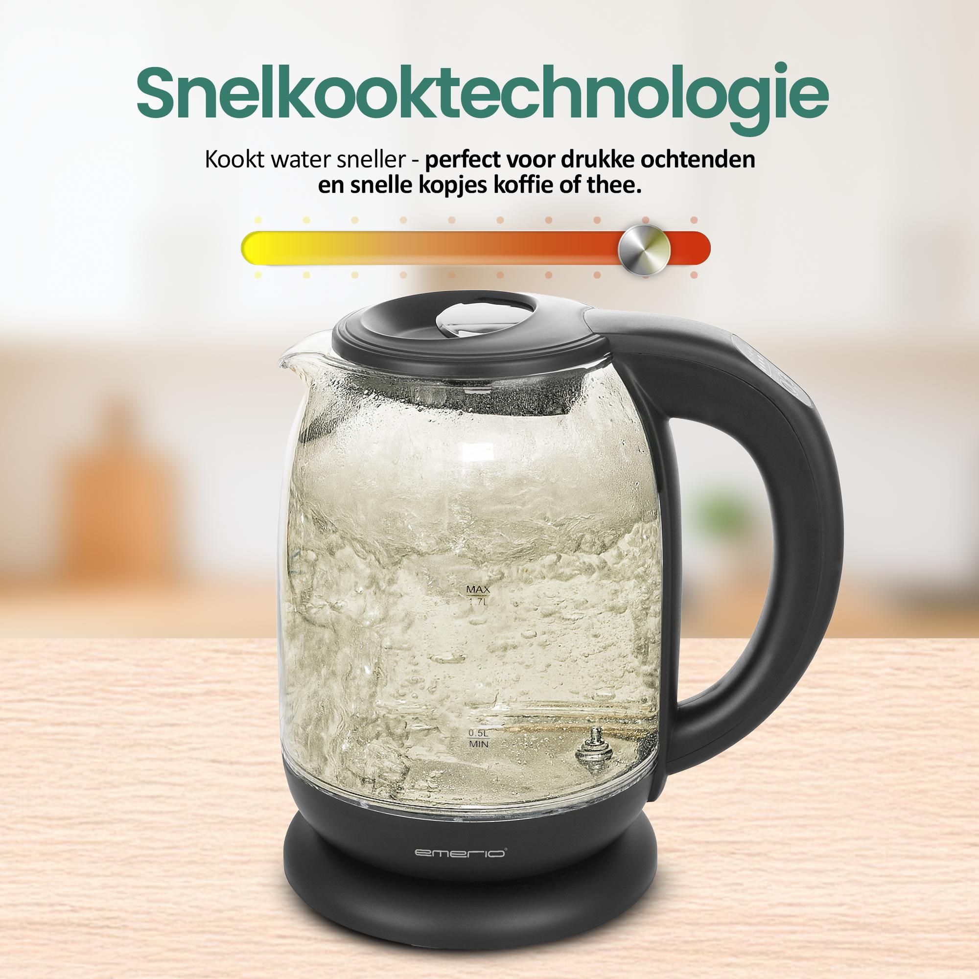 Emerio Waterkoker WK-119255.5 – 1,7 Liter – 2200 W – Instelbare Temperatuur – LED-verlichting