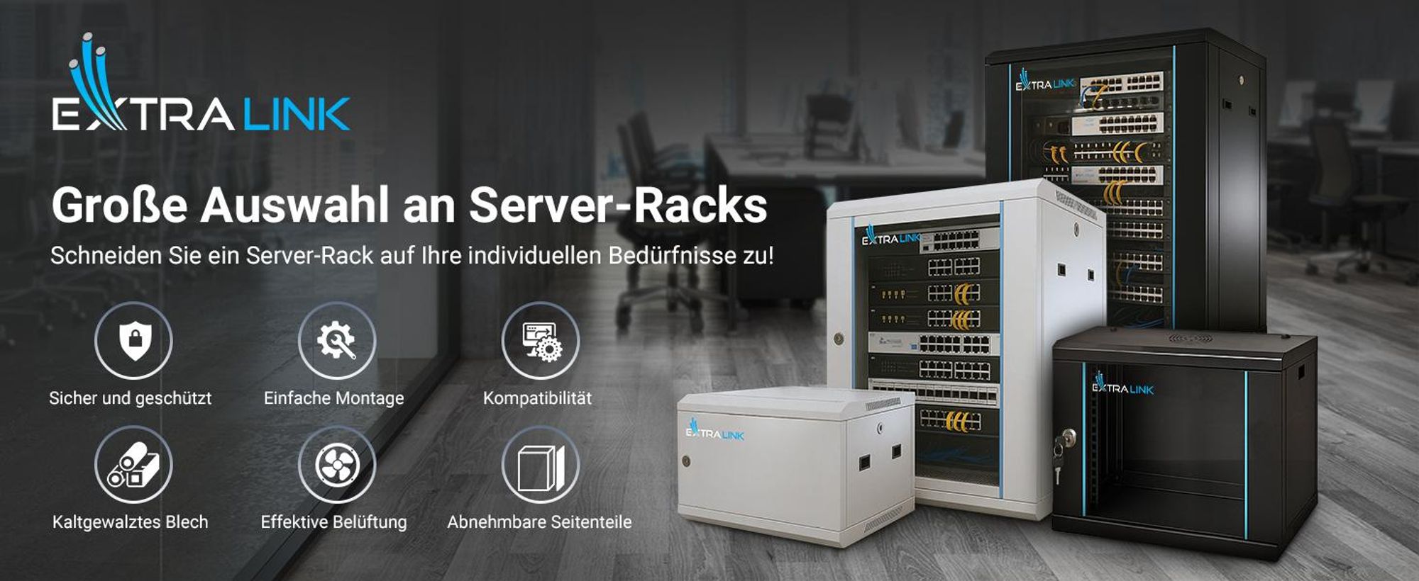 Extralink 19" Netzwerkschrank Serverschrank 12U 530x400mm Wandmontage + Fachboden