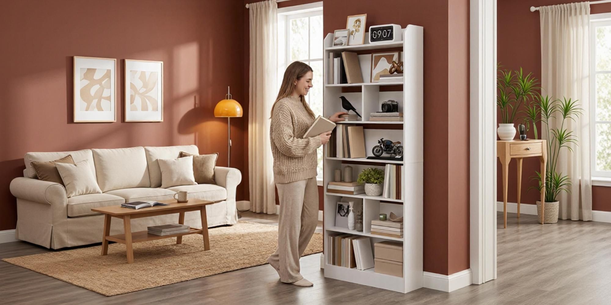 Bücherregal mit 7 Fächern, 24 x 60 x 199,2 cm, Weiß | Bücherschrank, Standregal, Aufbewahrungsregal, für Wohnzimmer Büro Schlafzimmer