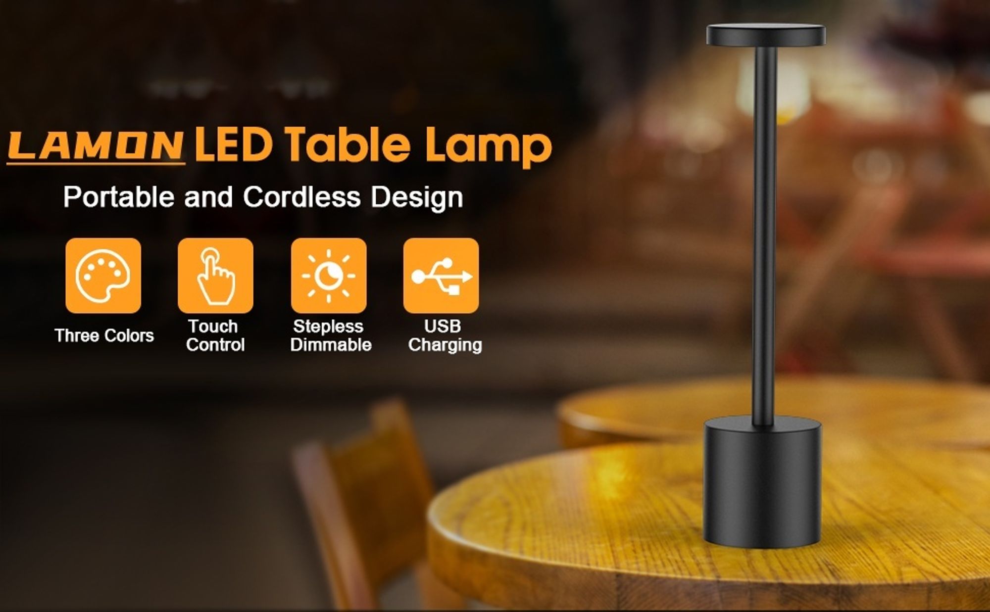 2er LED Nachtlichter Akku Tischlampe Kabellos, 1800 mAh Batterie mit 3 Beleuchtungsmodi Dimmbar Tischlampe , LED Tischleuchte Nachttischlampe,Schwarz