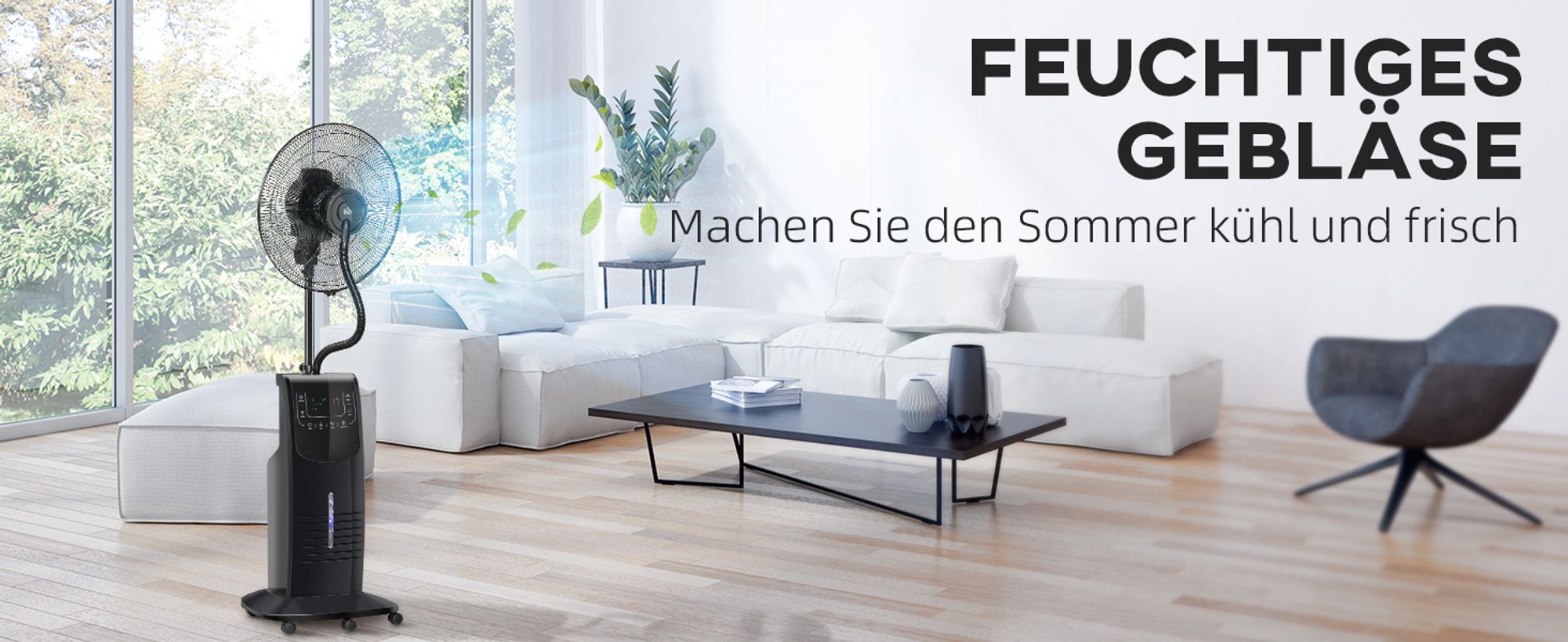 HOMCOM Standventilator mit 3,1L Wasserzerstäuber Ventilator Nebelfunktion 3 Modi