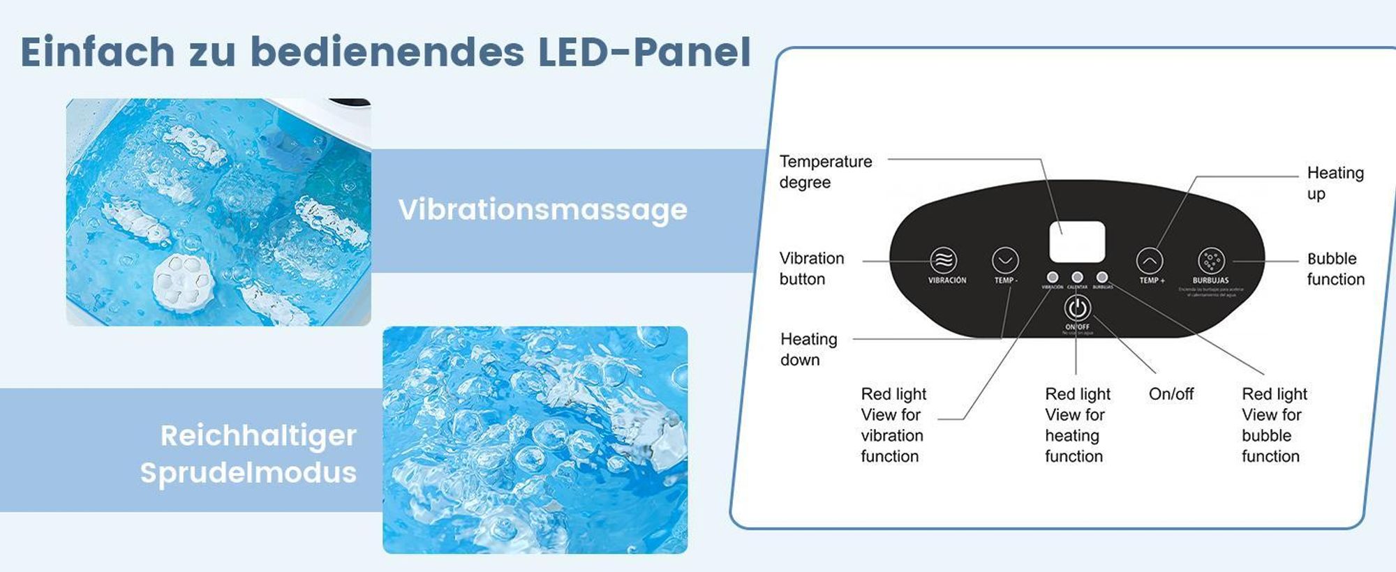 COSTWAY Fußsprudelbad elektrisch, Massagegerät mit 35-46°C Heizung, Blasen & Vibration, Fußbad mit 1H Timer, Bimsstein, Massagerollen & Massageknoten