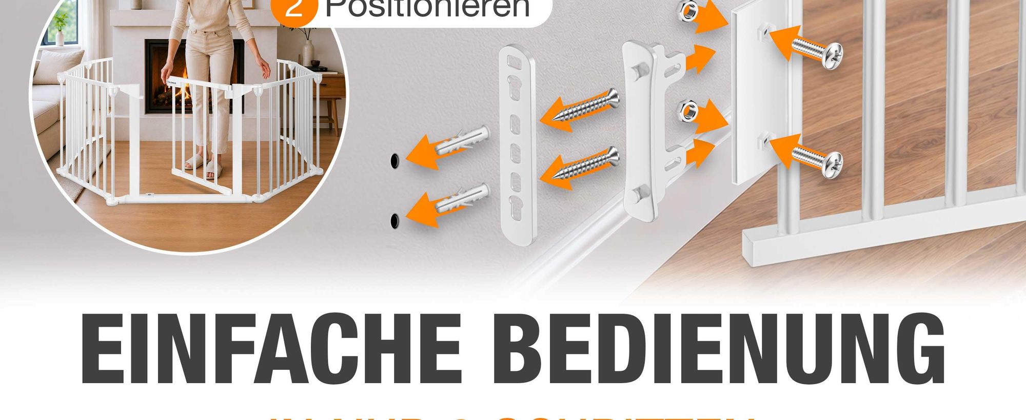 ELONEO Kaminschutzgitter, 75cm hoch, Ofenschutzgitter aus Metall mit Sicherheitsverschluss, Kinderschutz, Treppengitter, Türgitter, Hundegitter