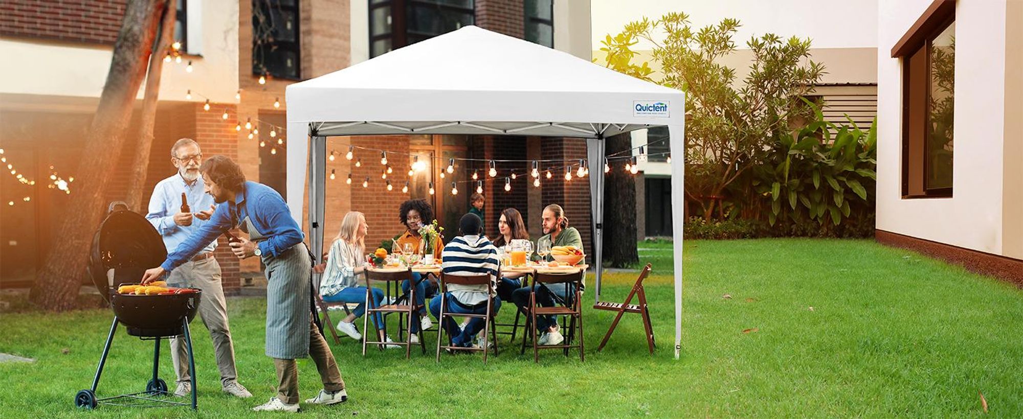 Quictent Pavillon 3x3 Faltpavillon mit 4 Seitenteilen, Wasserdicht Gartenpavillon mit Rolltasche, Partyzelt Gartenzelt , Weiß