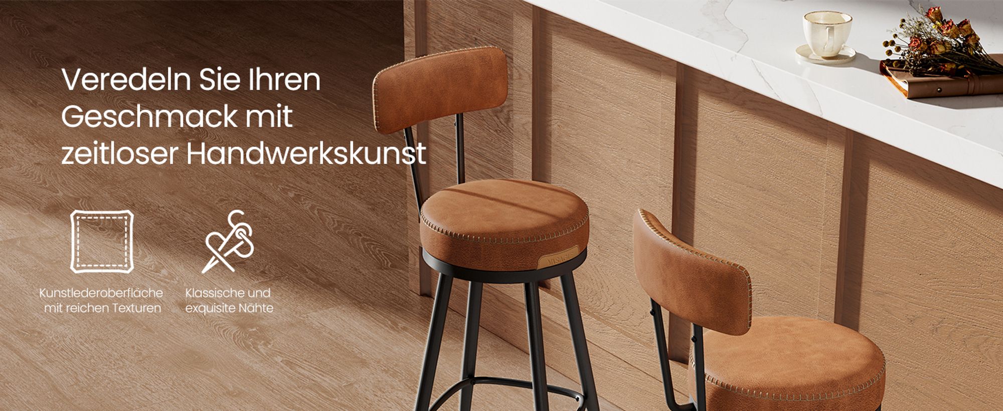 VASAGLE EKHO Kollektion - 360° drehbarer Barhocker, 2er Set, Hocker mit Rückenlehne für Bartisch