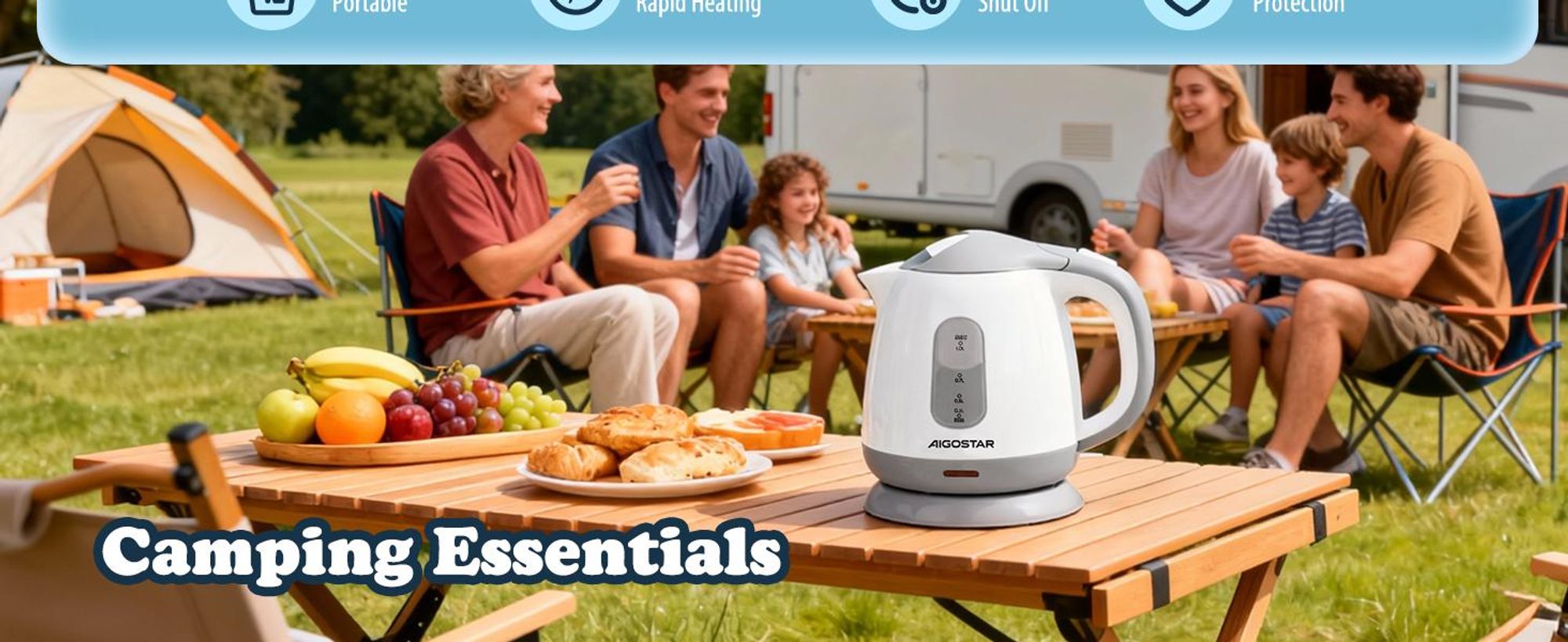 Aigostar- Klein Wasserkocher 1 L, 1100W, Mini Wasserkocher für Schlafzimmer, Reisen, Camping, Abnehmbarer Filter, Weiß Grau