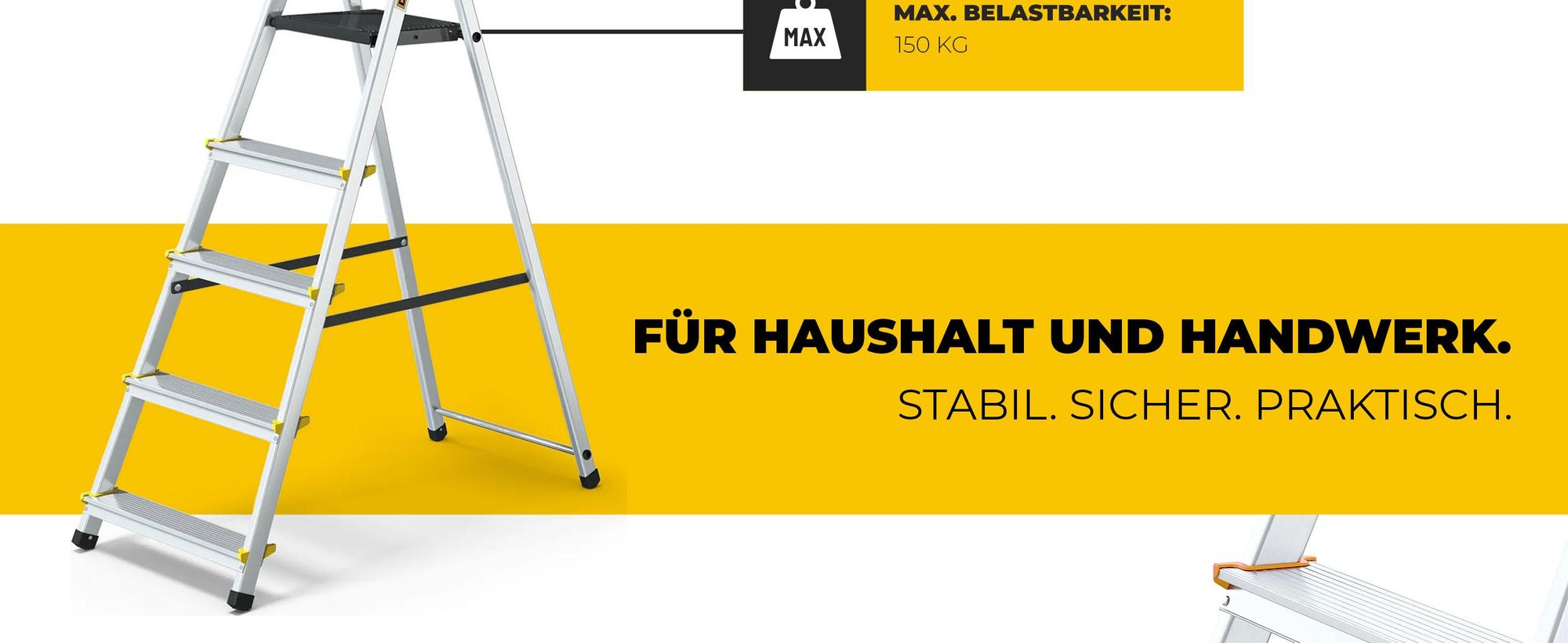 Drabest | Klappleiter - 5 Stufen, Tragfähigkeit 150kg - Alu Leiter, Trittleiter, Anti-Rutsch-Füße, Leiter