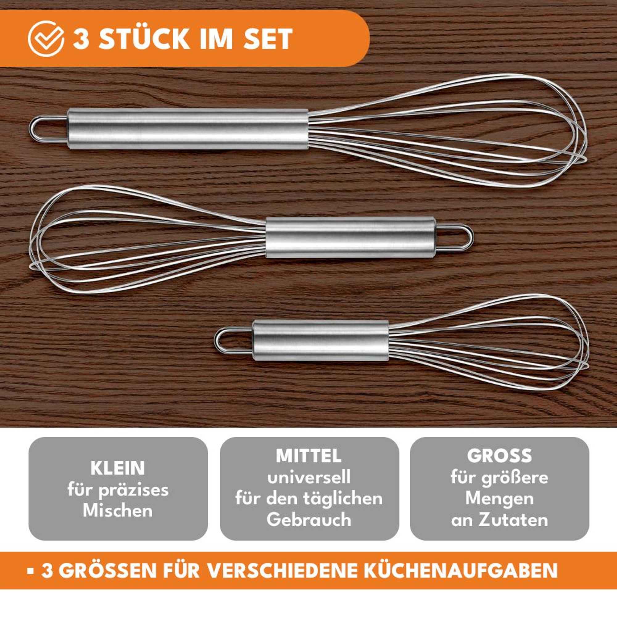 KRUMAD Schneebesen Set 3-teilig, Edelstahl Rührbesen, Hand Schneebesen Küche, Quirl zum Verquirlen, Mischen und Backen, spülmaschinengeeignet