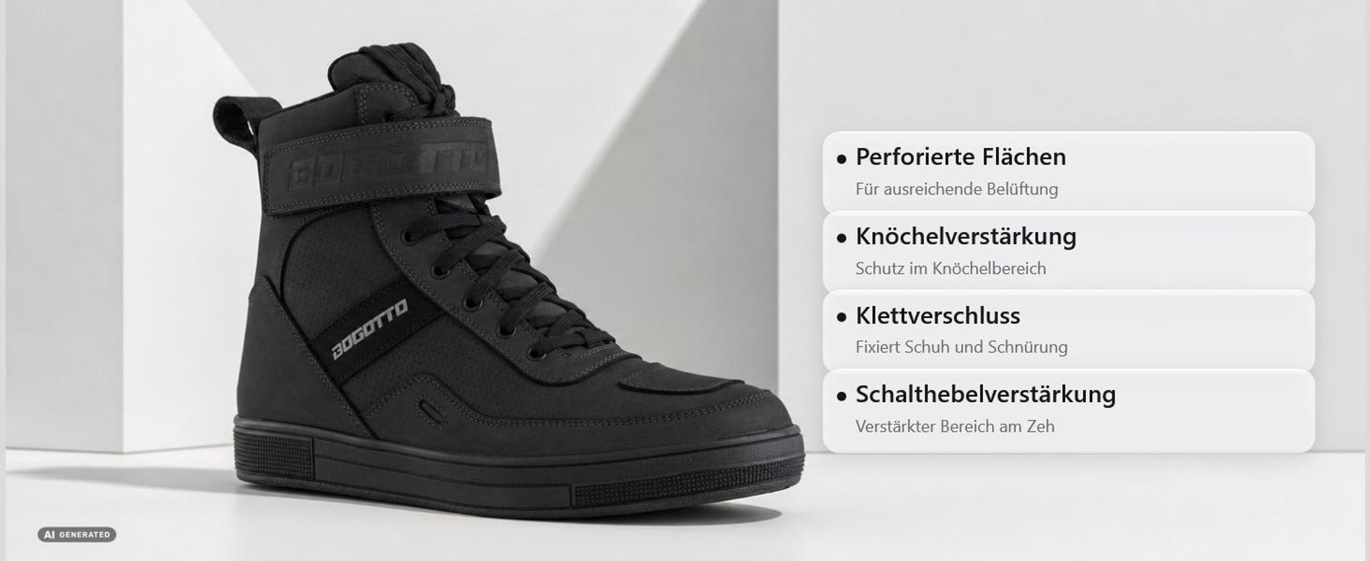 Bogotto Denton perforierte wasserdichte Motorrad Schuhe, grau, 42