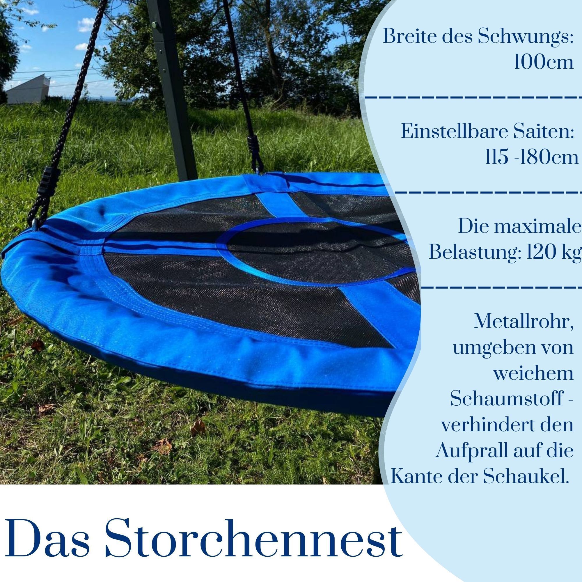 Potenza Kinderschaukel mit Nestschaukel und Schaukel-Sitz Verzinktes Schaukelgestell Doppelschaukel für Kinder und Hängematte Garten 250x207 cm I Blau