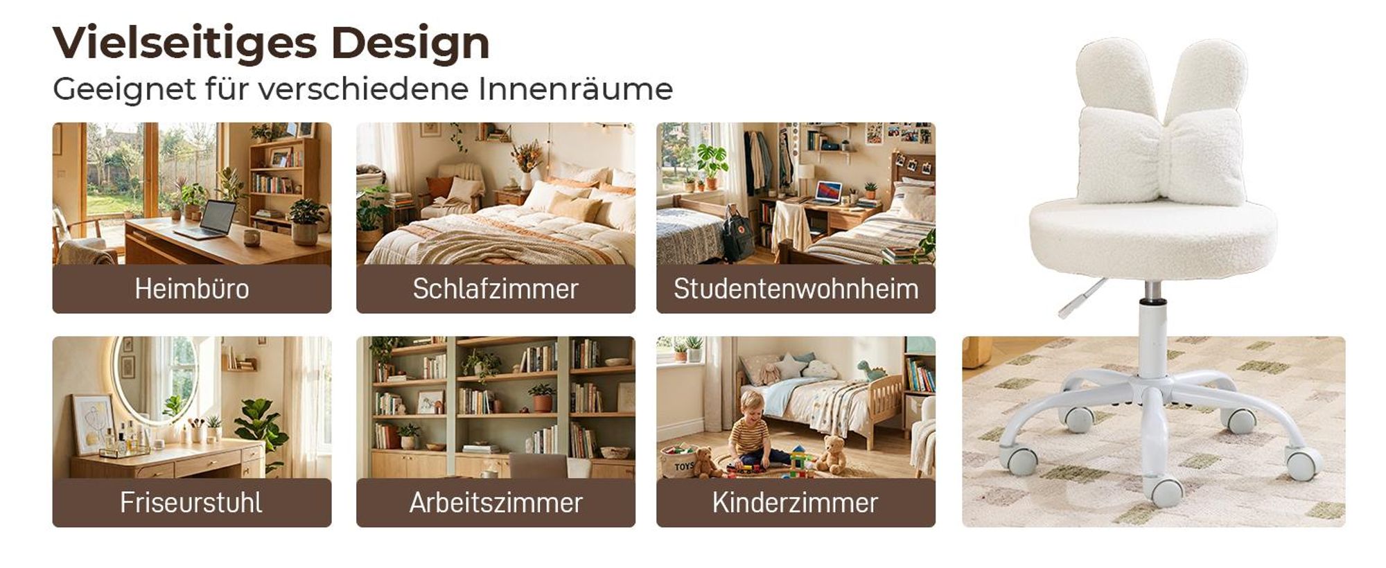 FCH Kaninchenohren-Design Drehstuhl, Homeoffice Stuhl, Kinder Schreibtischstuhl kinderschreibtischstuhl Jungendstuhl Hasenohr360°, weiß