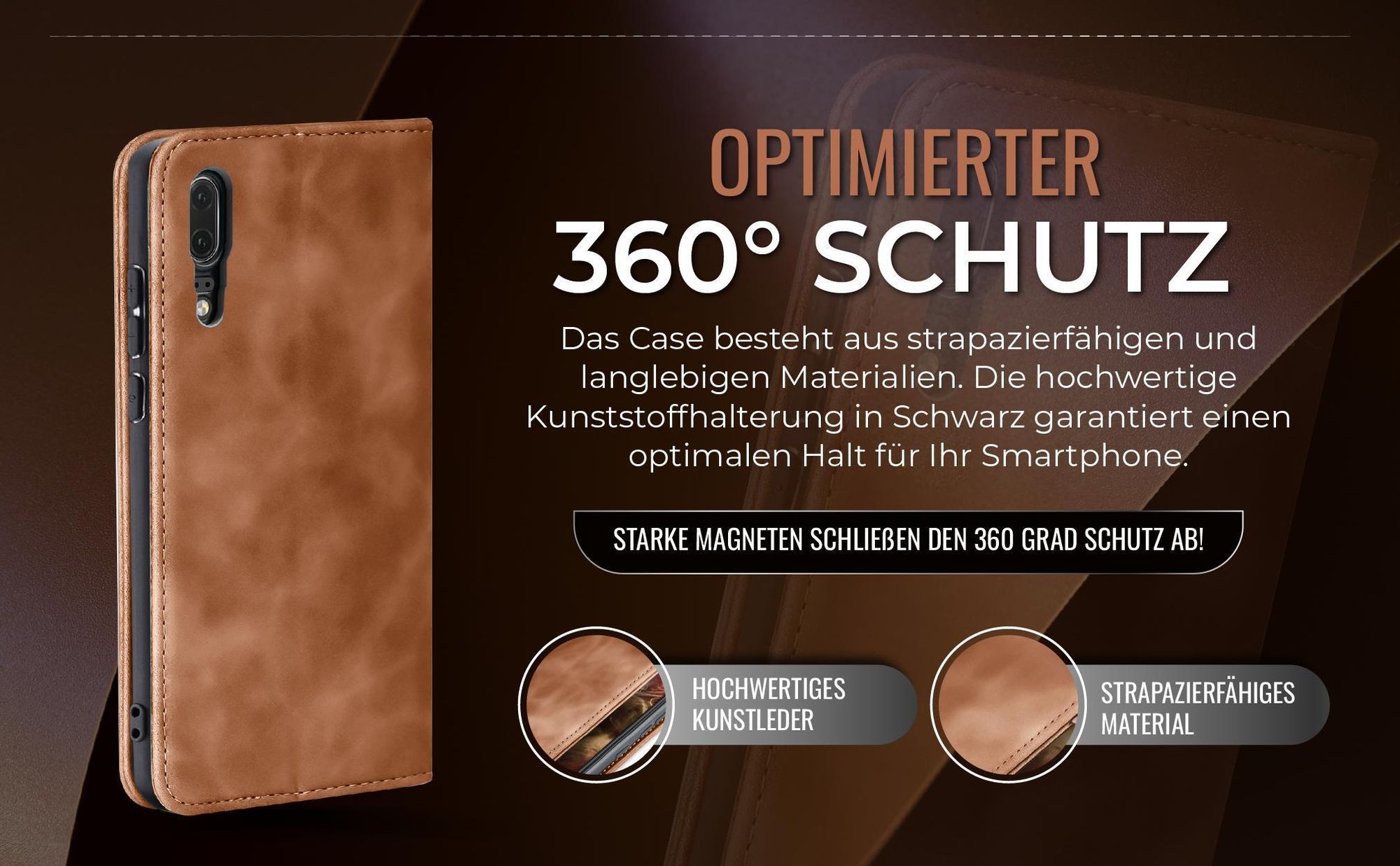 Hellbraune Handyhülle für Huawei P20 mit 360 Grad Schutz
