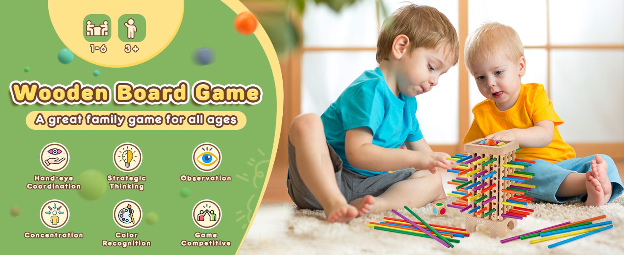 Montessori Spiel Brettspiel aus Holz, 42 Stück Bunte Holzstäbchen Würfelspiel Mathematik Lernspielzeug ab 3 4 5 6 Jahre