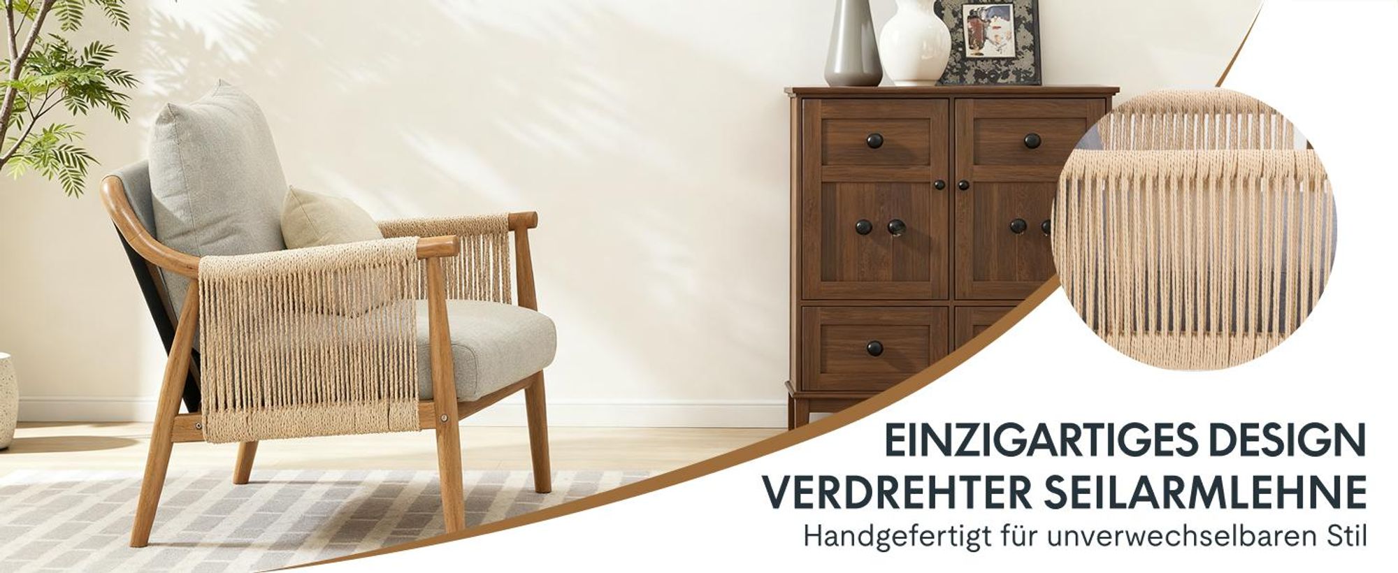 FLEXISPOT Relaxsessel handgeflochten, Vielseitiger Indoor & Outdoor Stuhl mit komfortablen Kissen, Boho Rattanstuhl mit atmungsaktivem Design Beige