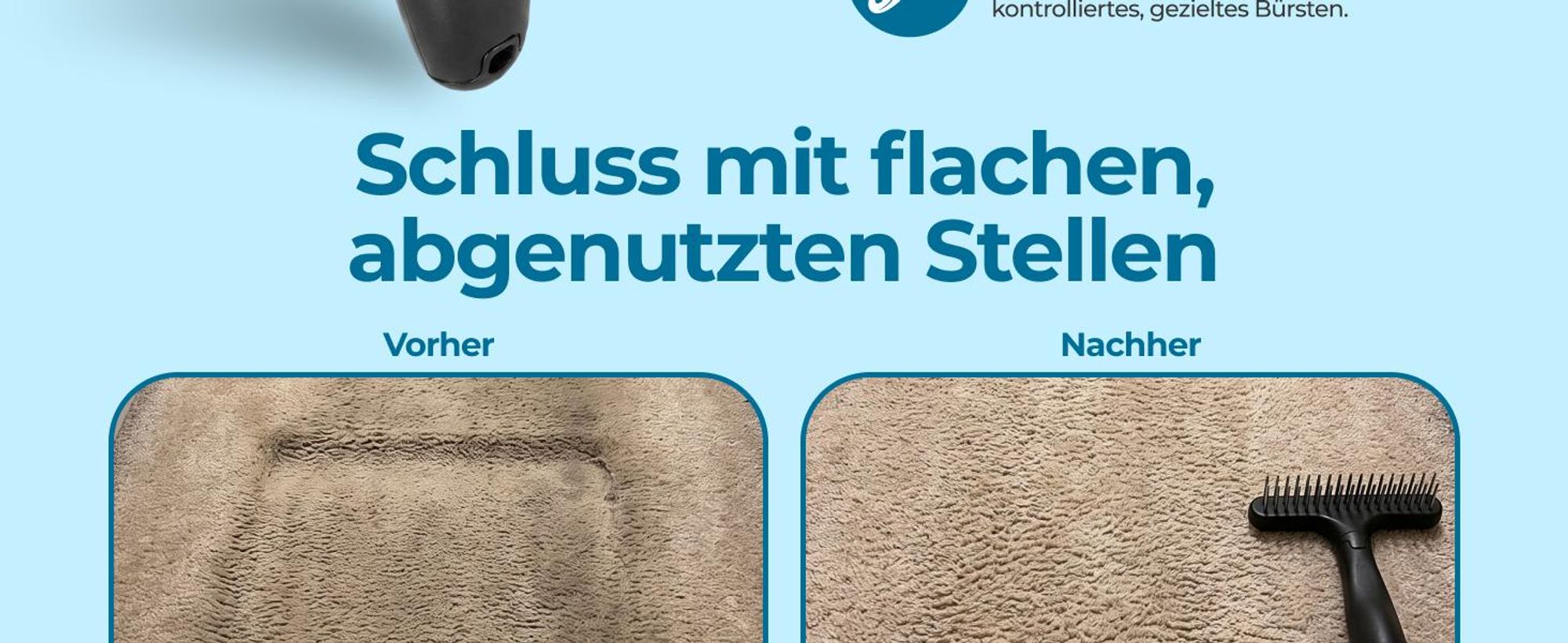 Glissimo Teppichbürste zum Auflockern von Fasern geeignet für Haustiere zur Reparatur von plattgedrücktem Teppich ergonomisches Design