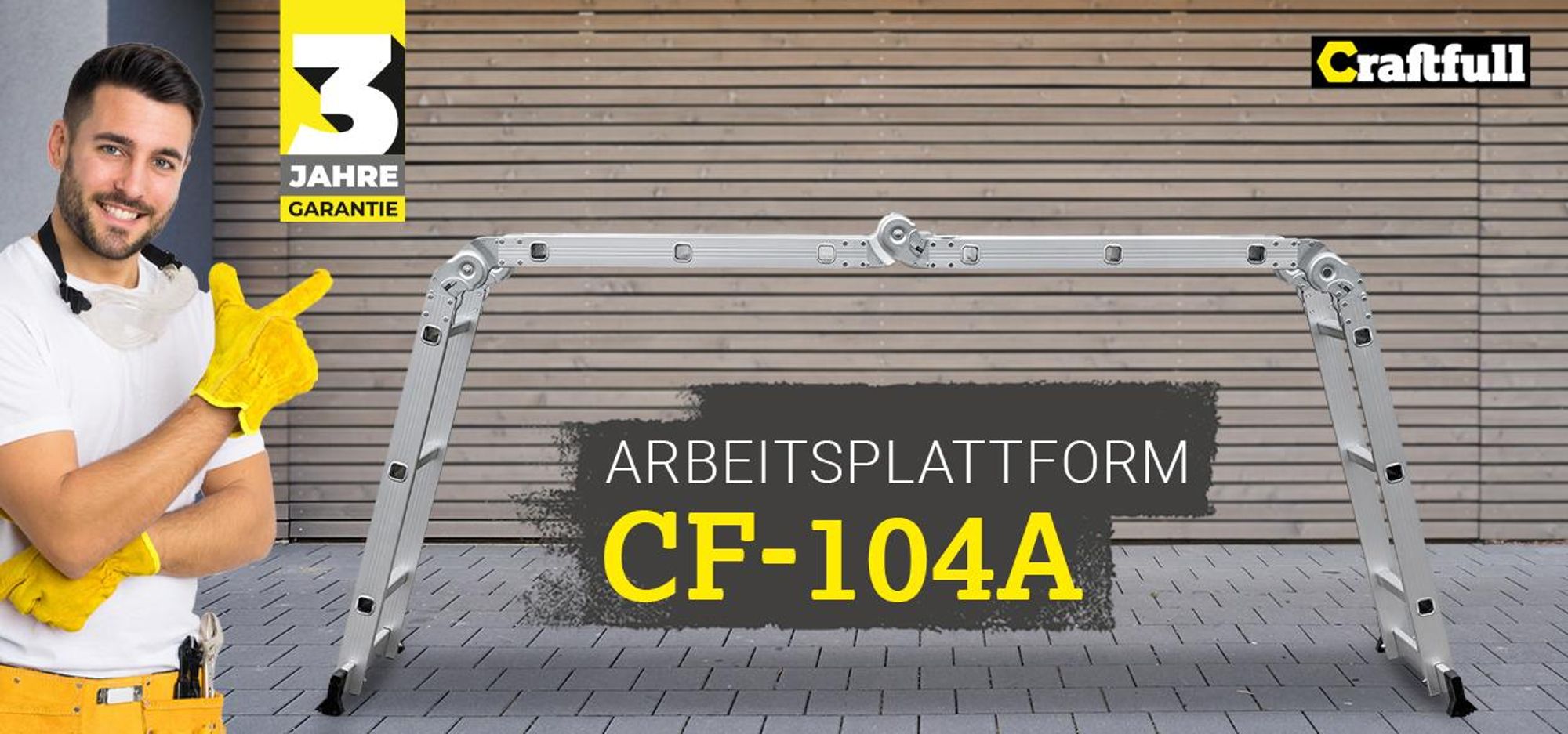 Craftfull Arbeitsplattform für Mehrzweckleiter CF-104A - Anti-Rutsch-Trittfläche - Pflegeleicht - Aluminium - 150 kg (4x3)