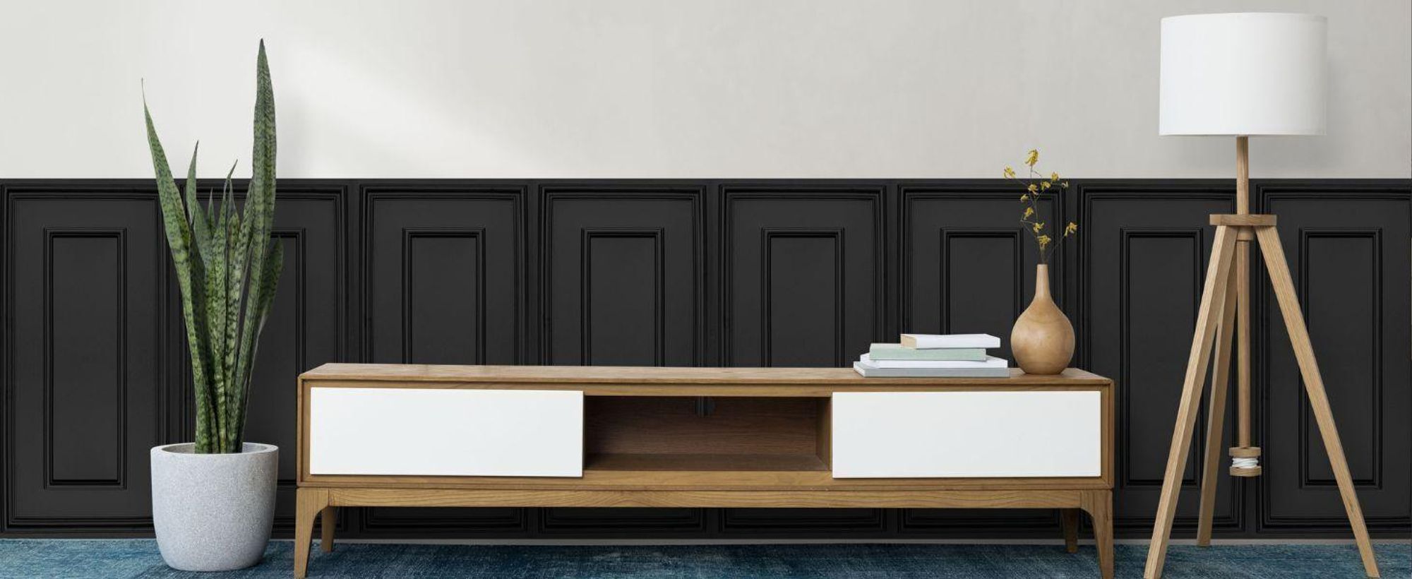 DECCART | 3D Wandpaneele Polystyrol Schwarz | Wandverkleidung für Wohnzimmer und Schlafzimmer | Dekorative Paneele | Set 8 x 100x50 cm |  4 m²