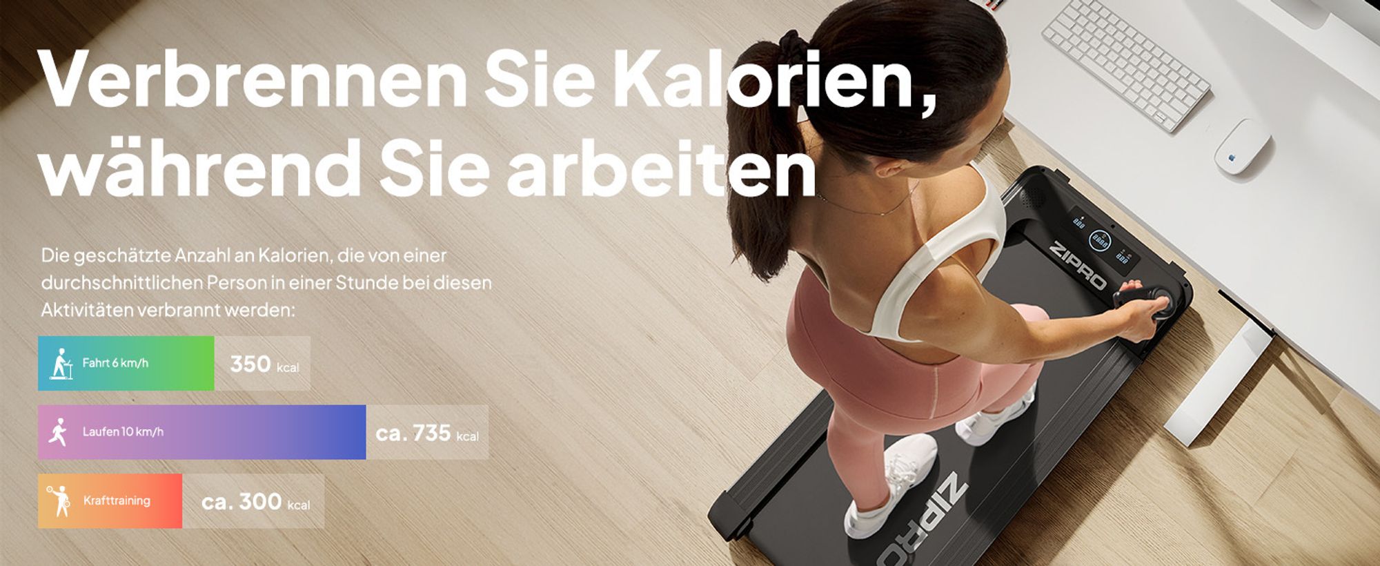 Zipro Laufband Yougo – Elektrisches Walking Pad für Home Office & Zuhause Ultra Flach für unter das Bett Fernbedienung & Bluetooth
