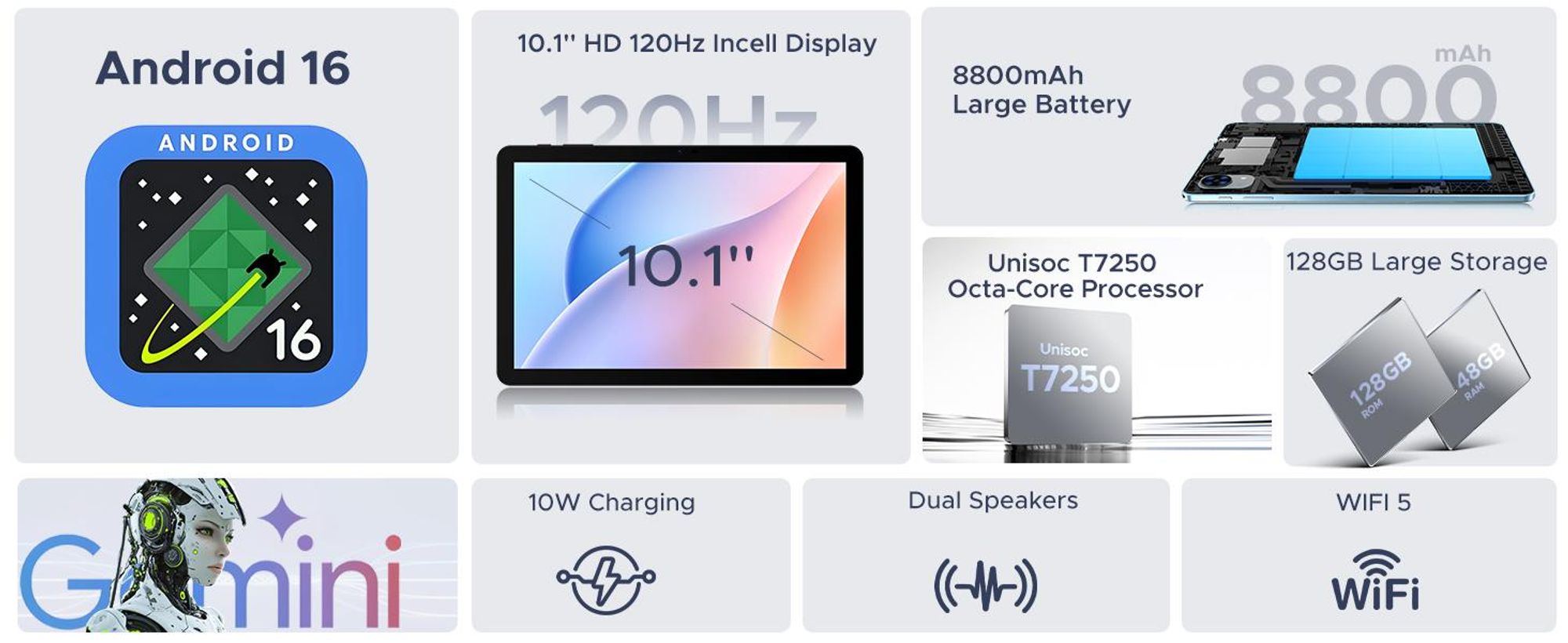 POCKAM P10 PRO, 48 (8+40) GB + 128 GB opslag, 10 inch scherm, Android 16, 8800 mAh batterij, met toetsenbord/muis/stylus/hoesje, Bluetooth 5.0, 5G WiFi, Gemini AI, 3,5 mm hoofdtelefoonpoort