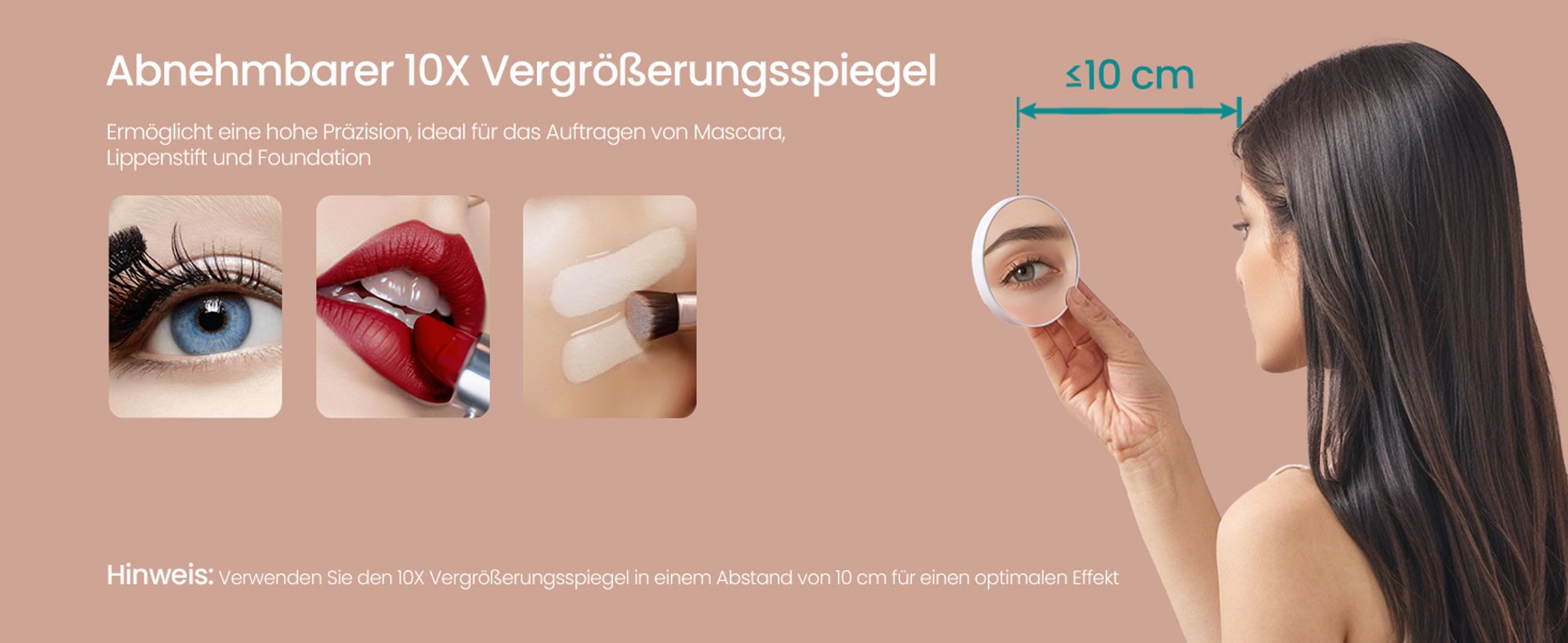 SONGMICS Schminkspiegel mit LED-Beleuchtung, Touch-Steuerung, 15 LED-Glühbirnen, mit Ladeanschlüssen, 3 Lichtfarben