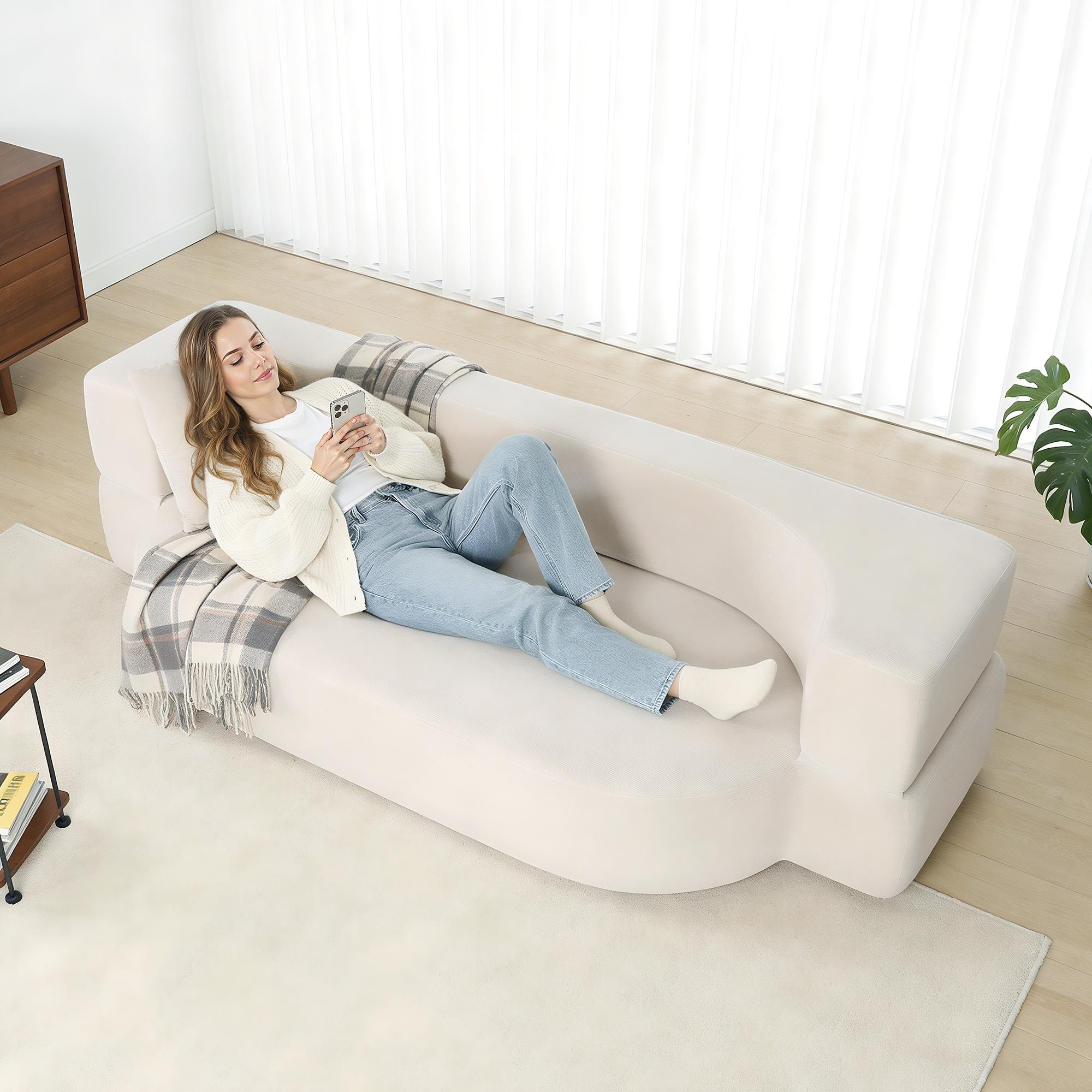 OYAJIA  Schlafsofa Klappbares Knochenloses Schlafsofa mit 2 Kissen,193x81x49CM , Bodensofa Bed mit Pillow Back Support Armrest - Schlafsofa Klappbar