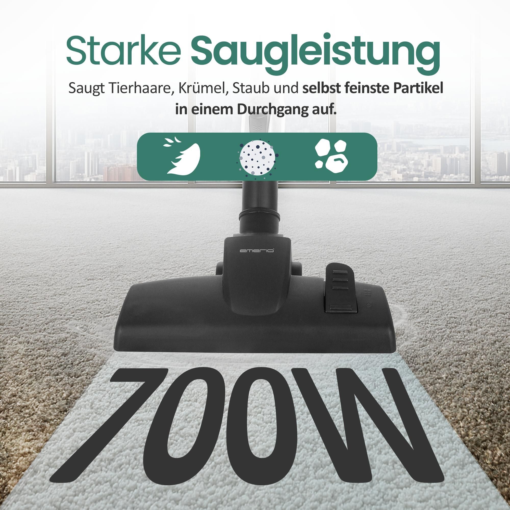 Emerio Staubsauger ohne Beutel – 2 Liter – HEPA-Filter – Kabellänge 4,5 m – Hochleistungsbürste – 700 W – VCE-108278.10 – Schwarz / Blau