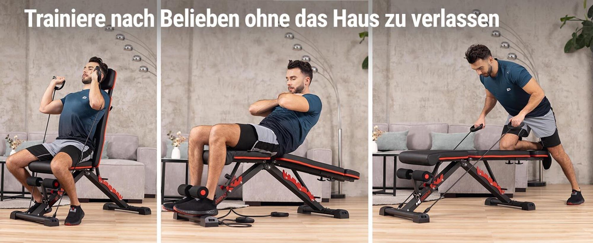 Mann trainiert auf einer Hantelbank