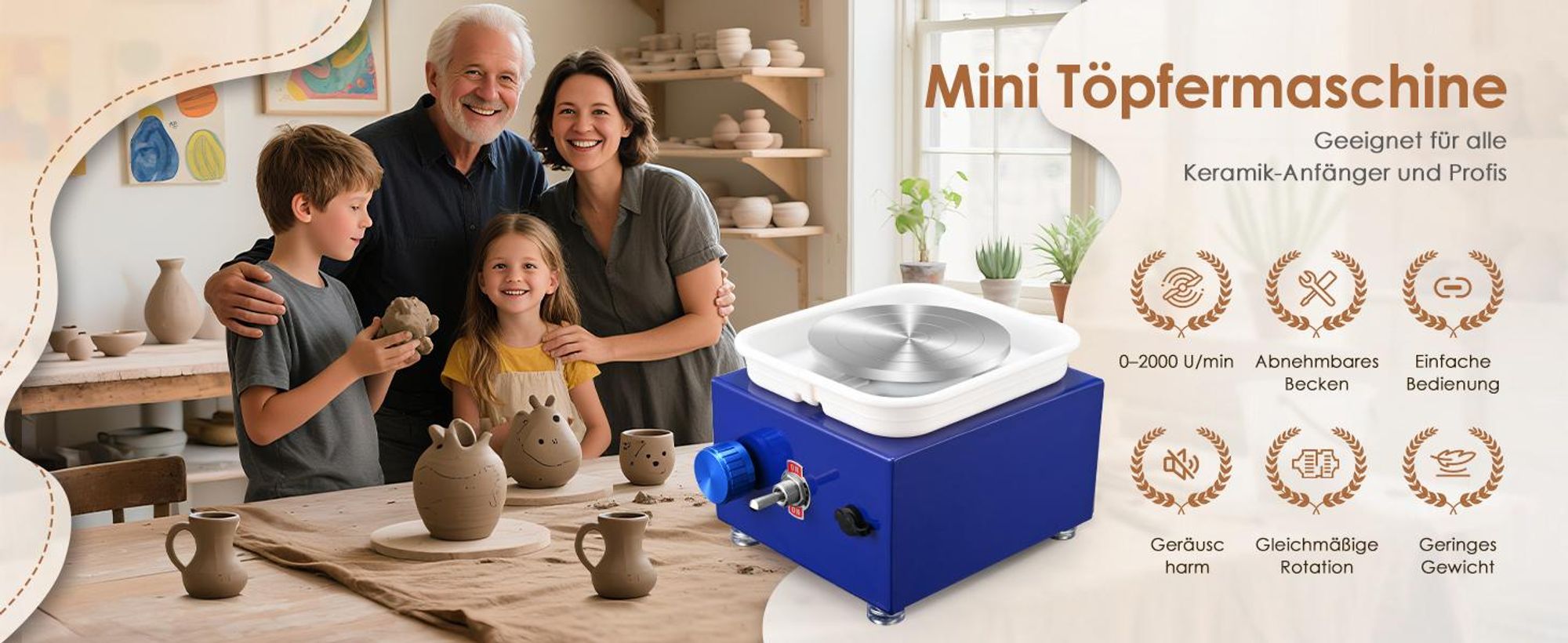 Mini Töpferscheibe, Elektrische Töpferscheibe, DIY Keramikarbeiten, Töpfermaschine, 2000RPM 10/6.5CM Einstellbare, für Töpfer-Heimwerker