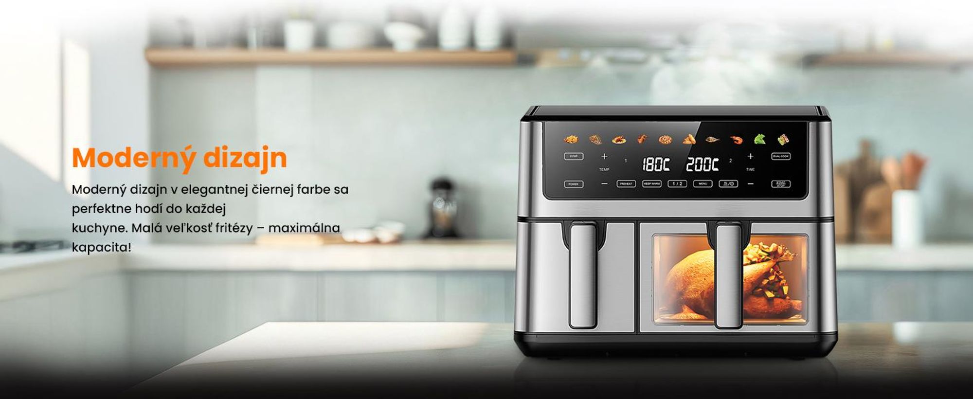 Extralink Air Fryer Dual Basket 10 l teplovzdušná fritéza 2500 W s 2 košmi a dotykovým displejom