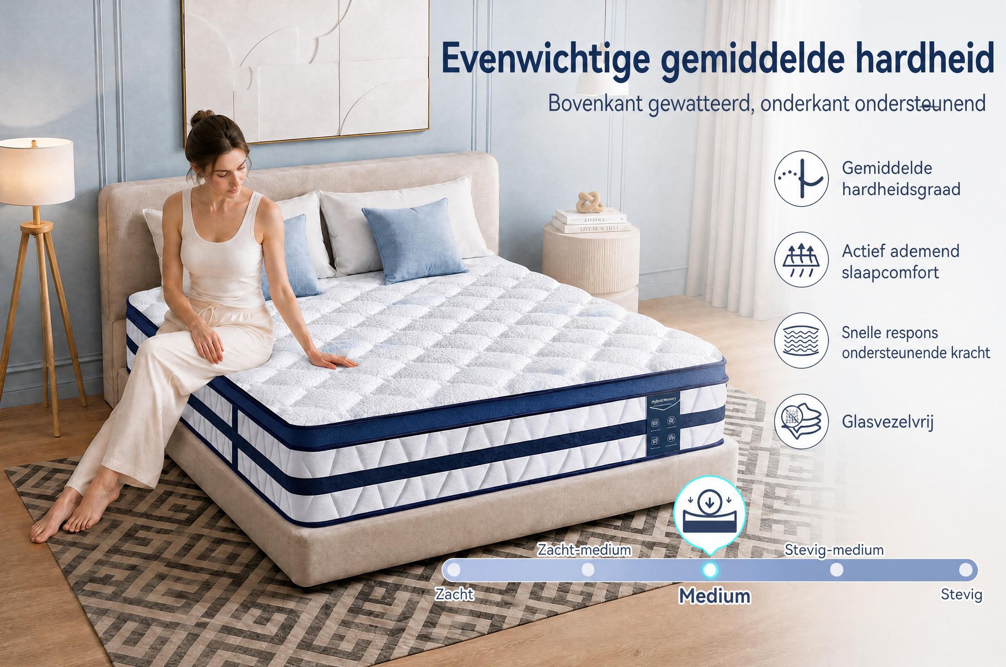 Matras 160x200, 26 cm, met geïntegreerde toplaag, 7-zone pocketvering matras H3/H4 – premium tijk van 420 g/m²