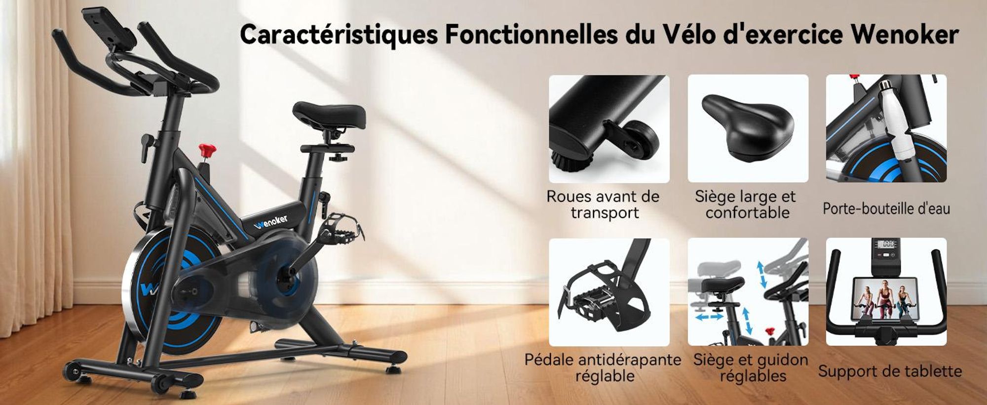 Wenoker Heimtrainer Fahrrad mit App,Leises Ergometer Hometrainer Fahrrad mit Magnetwiderstand, Indoor Fitnessbikes zu Hause, Bis 160KG