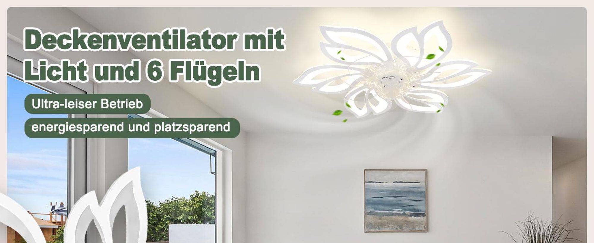 ZMH ventilateur de plafond avec éclairage télécommande silencieux plafonnier LED variateur de luminosité minuterie 6 lampes design pour salon
