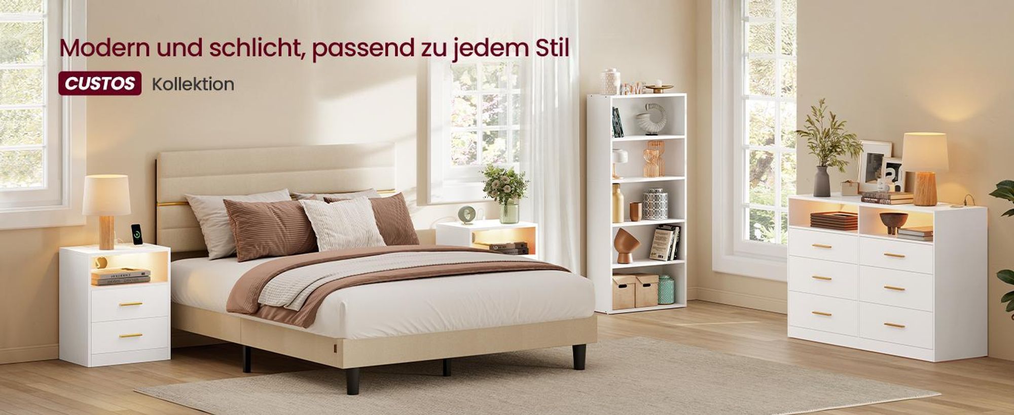 VASAGLE Beistelltisch mit Schubladen, 2er Set, Nachttisch aus Holz, Schlafzimmer, Massivholzbeine, weiß