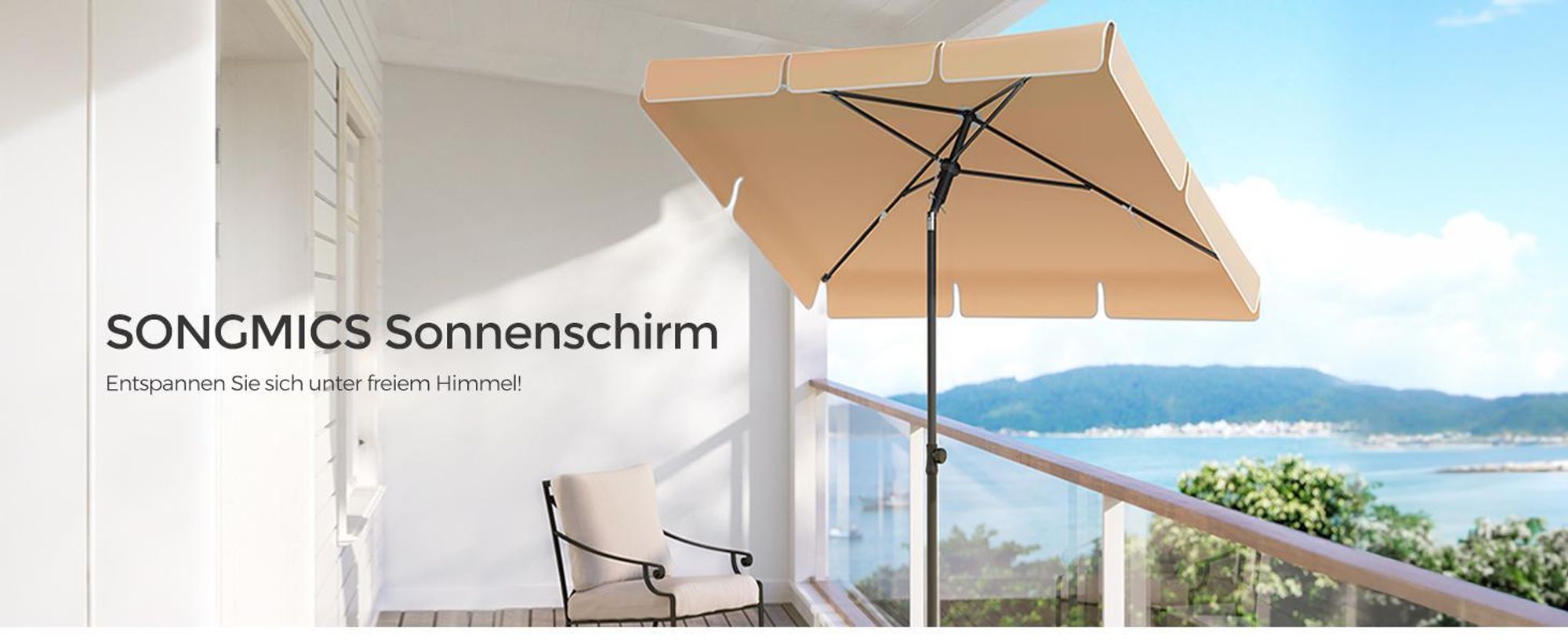 SONGMICS Sonnenschirm 180 x 125 cm UPF 50+ Sonnenschutz