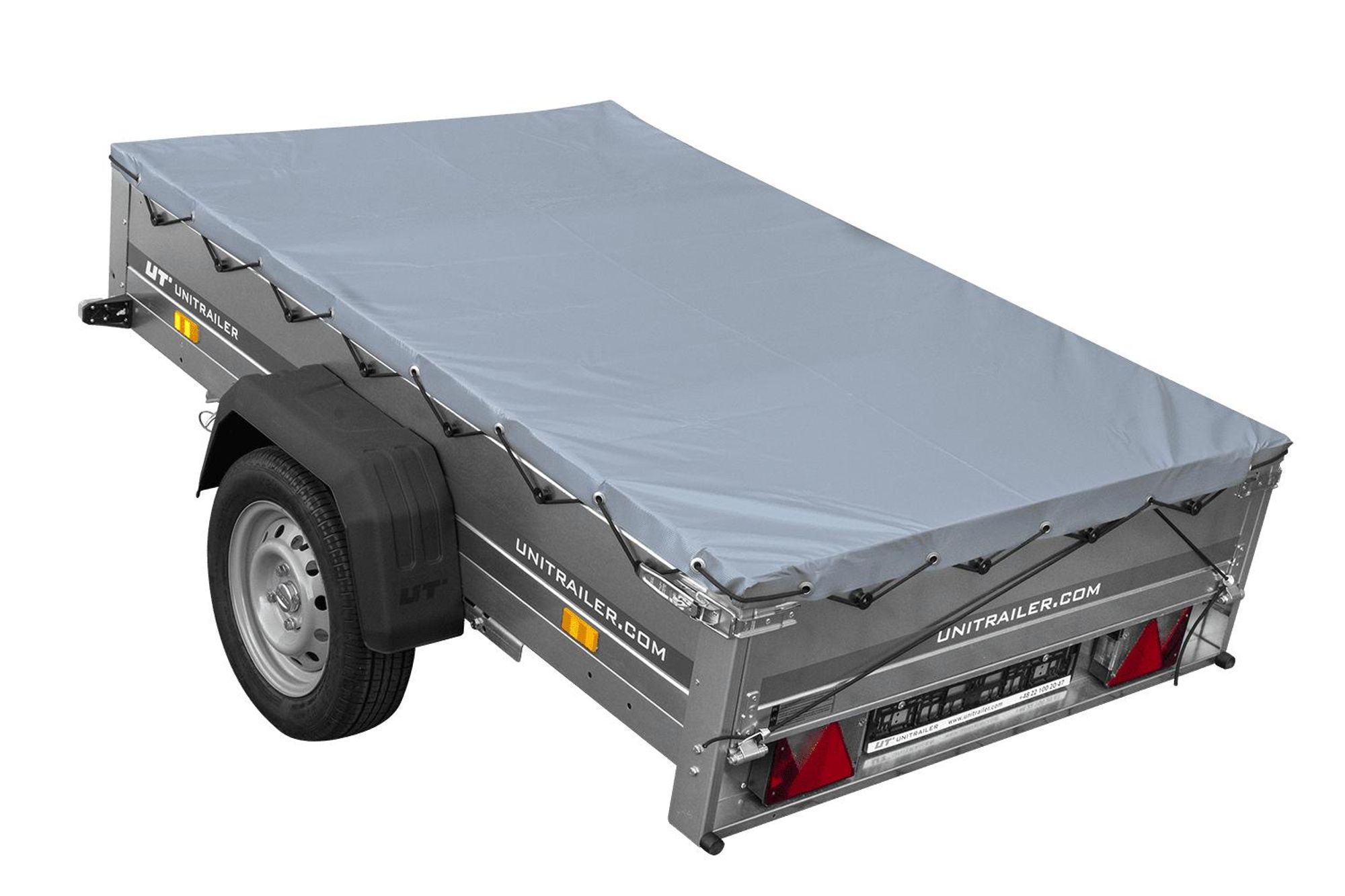 PKW-Anhänger auf Federn 200x125 UNITRAILER GARDEN 201/R KIPP mit H-0 Rahmen und grauer Plane