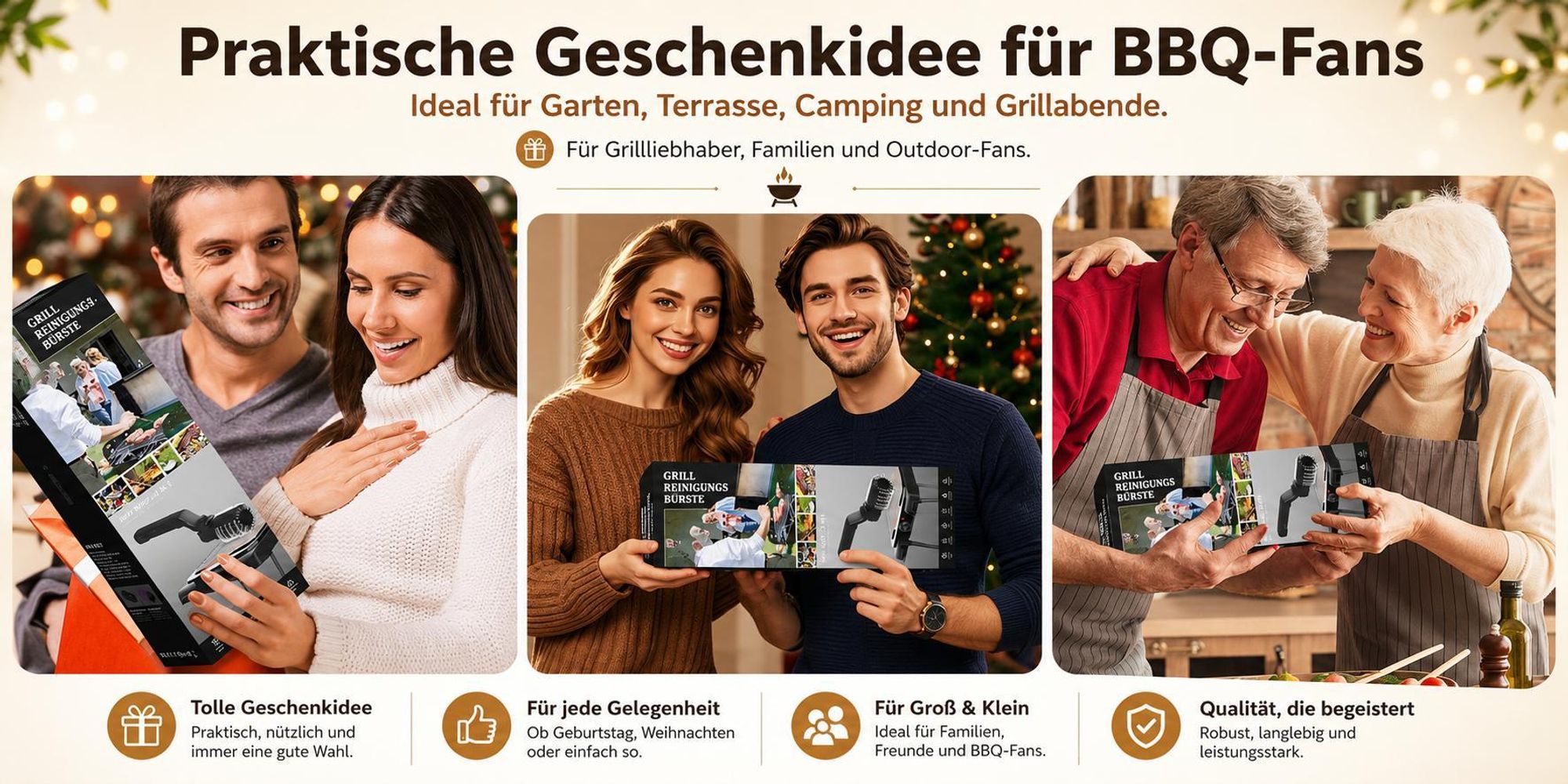 Elektrische Grillbürste kabellos Profi-Set, 2600mAh Akku, 3 Stufen, 180° verstellbarer Bürstenkopf, Edelstahl, USB-C BBQ Reiniger