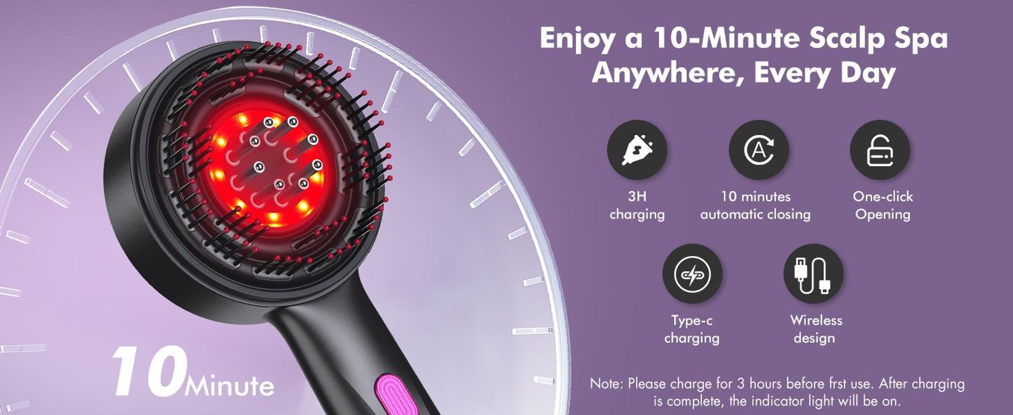 Elektrischer Kopfmassagegeräte, Haarbürste, Kopfhaut Massagebürste, Rotlicht Haarmassagebürste,  3 Modi, Ölspender für Haare, 360° Knetmassage